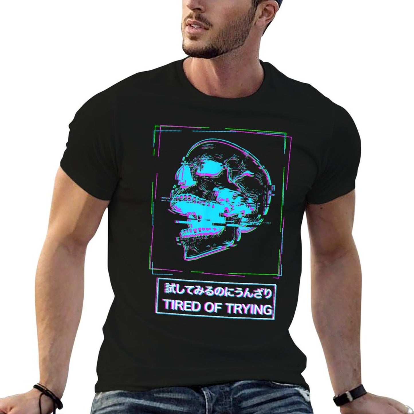 Aesthetic Vaporwave Japanese Tired of Trying - Futurism Moisture-wicking T-Shirt