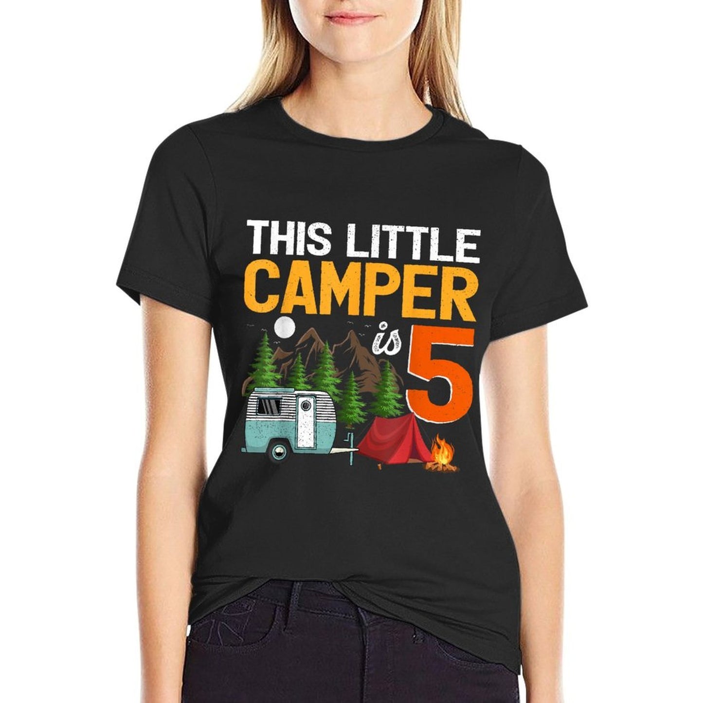 This Little Camper Is 5 Year Old Camping 5th Birthday Slim-fit Cut T-Shirt