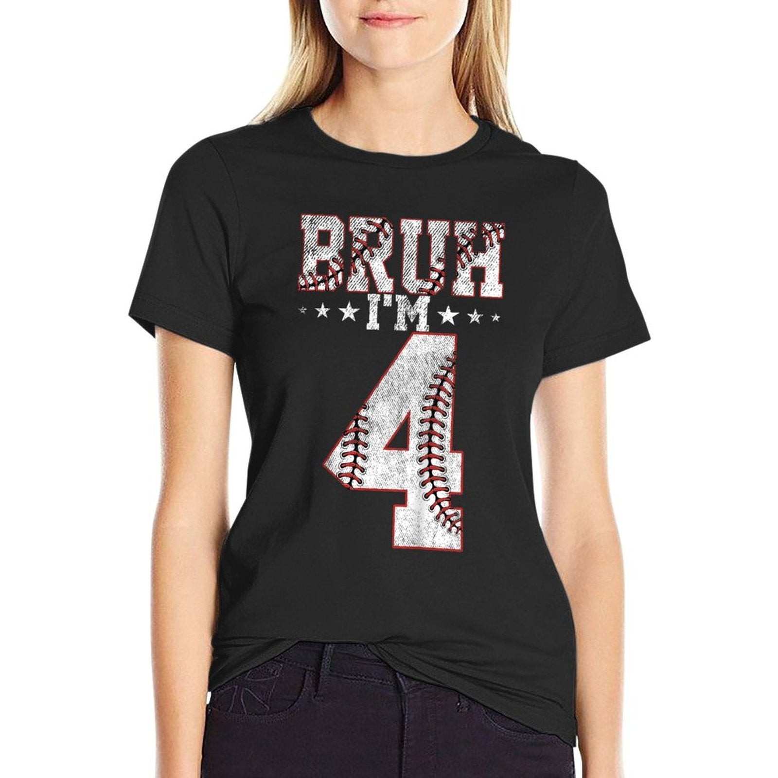 Kids Bruh 4th Birthday Baseball Bruh I'm 4 Year Old Birthday  Odor-resistant T-Shirt