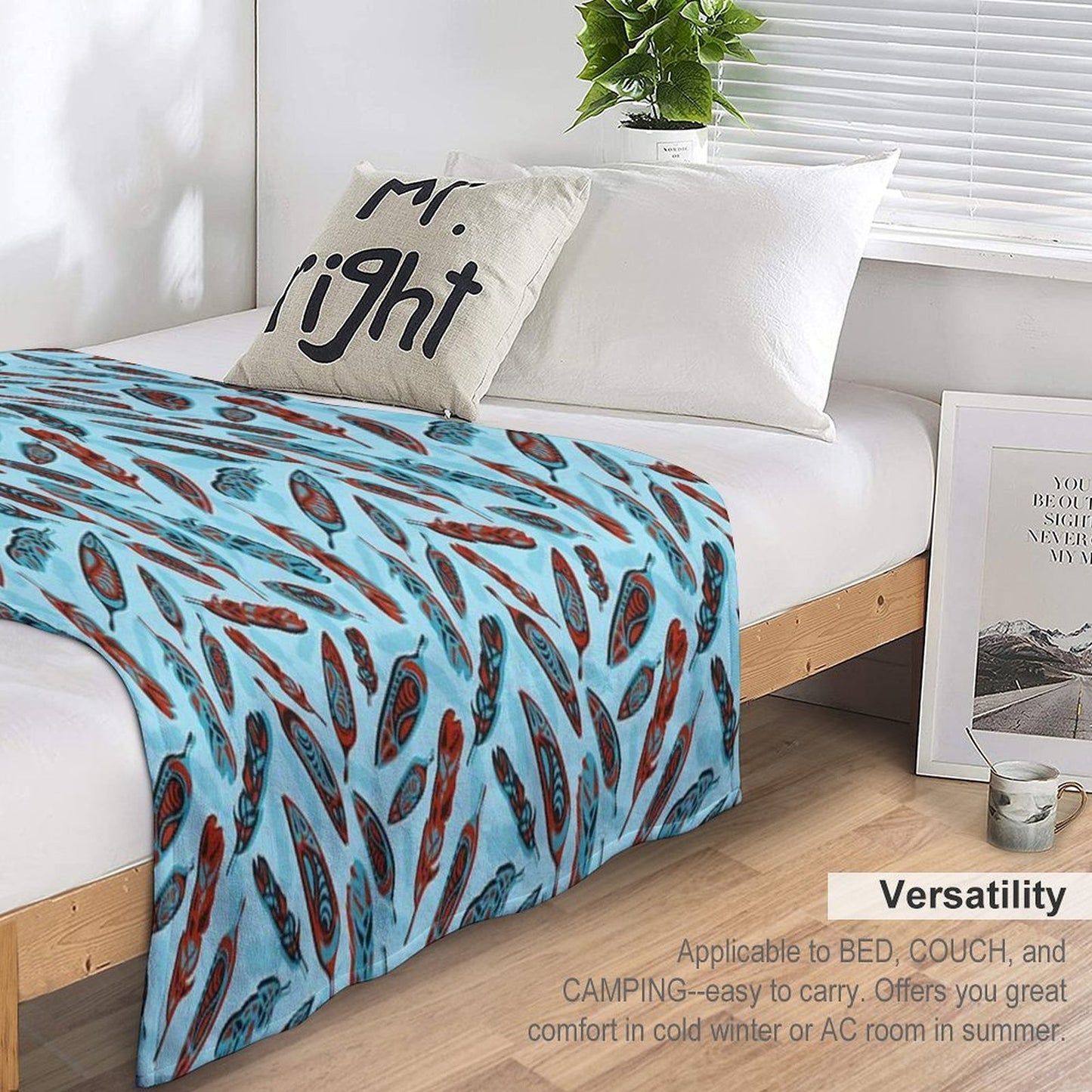 Tlingit Feathers - Blue Travel-friendly Throw Blanket