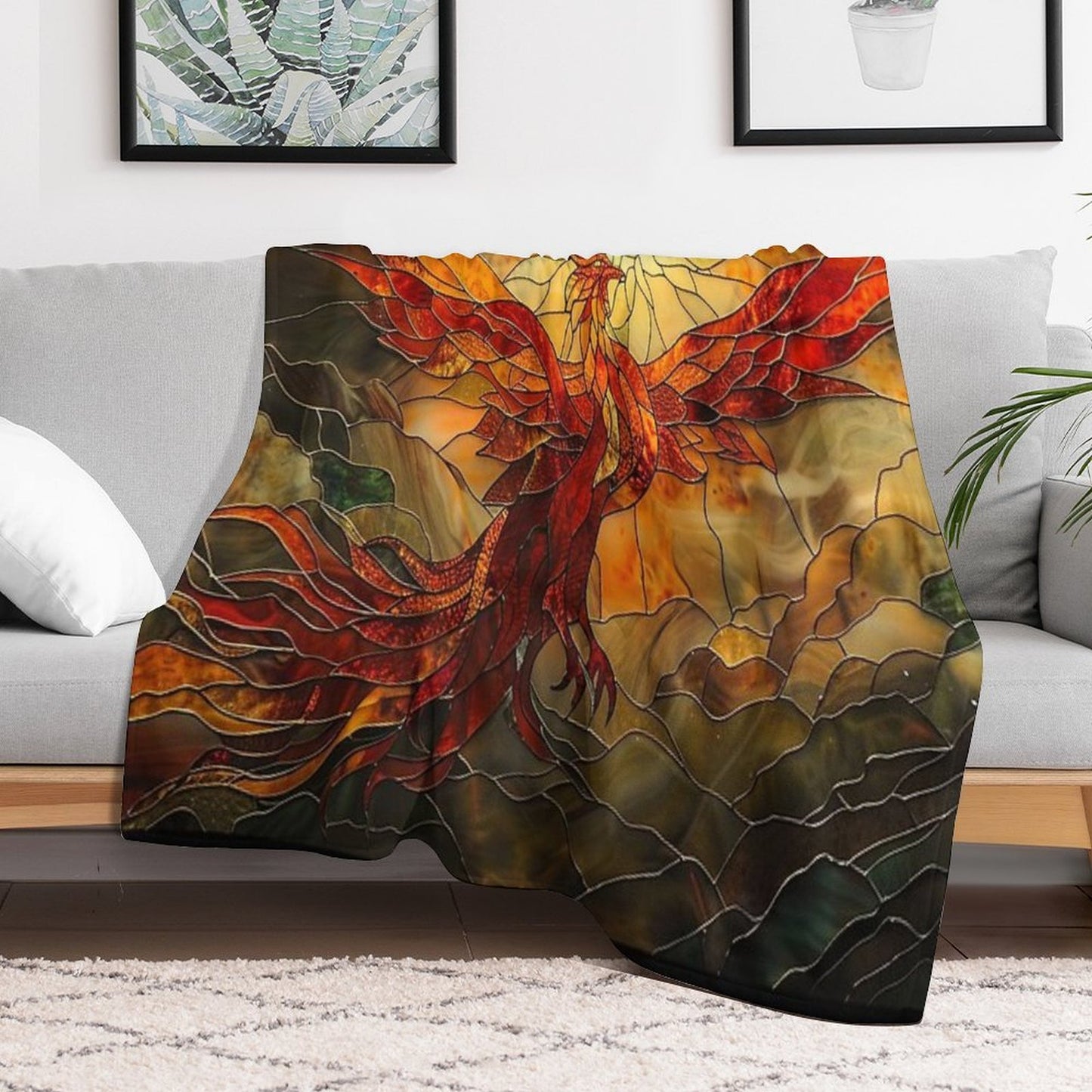 Glorious Phoenix Staine Glass Easy Care Throw Blanket