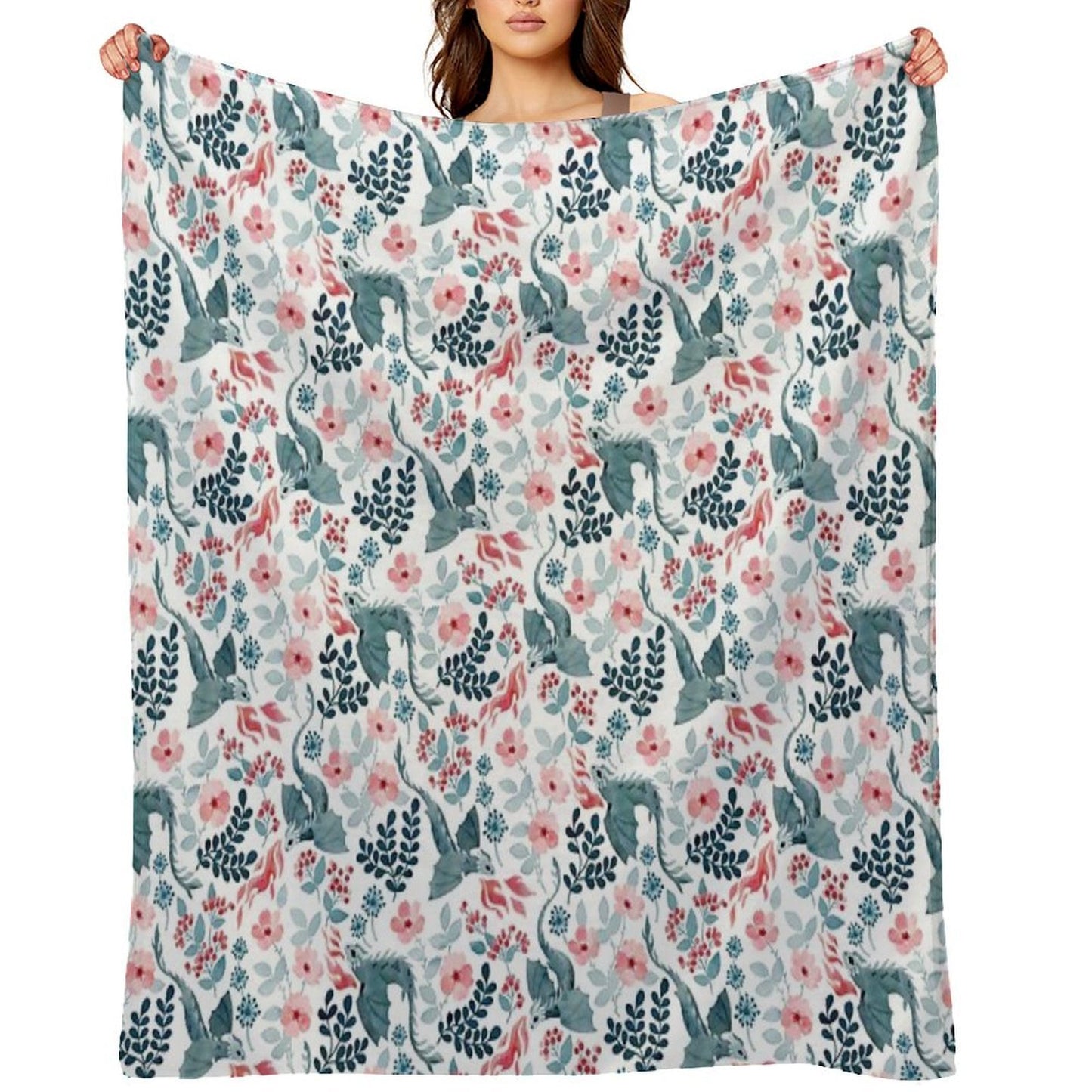 Dragons Pastel Floral Comfort Throw Blanket