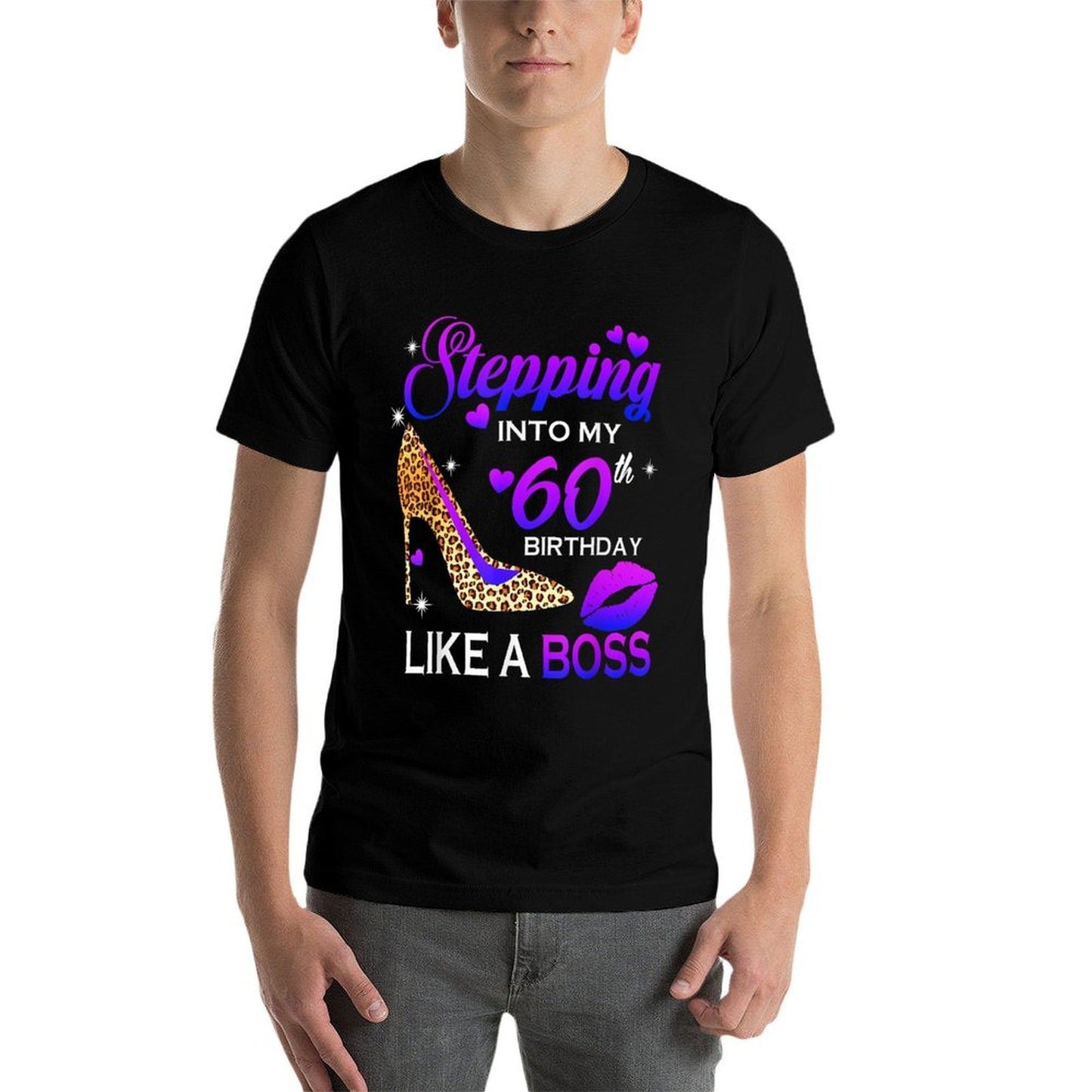 Womens 60th Birthday Gifts Stepping Into 60 Leopard Shoes Lightweight T-Shirt