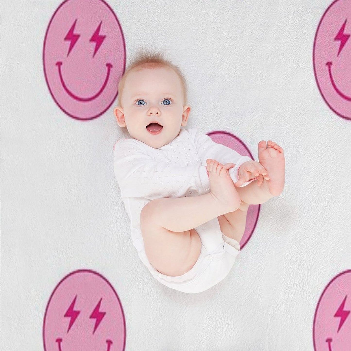 Hot Pink Lighting Bolt Smiley Face Wrinkle-free Throw Blanket
