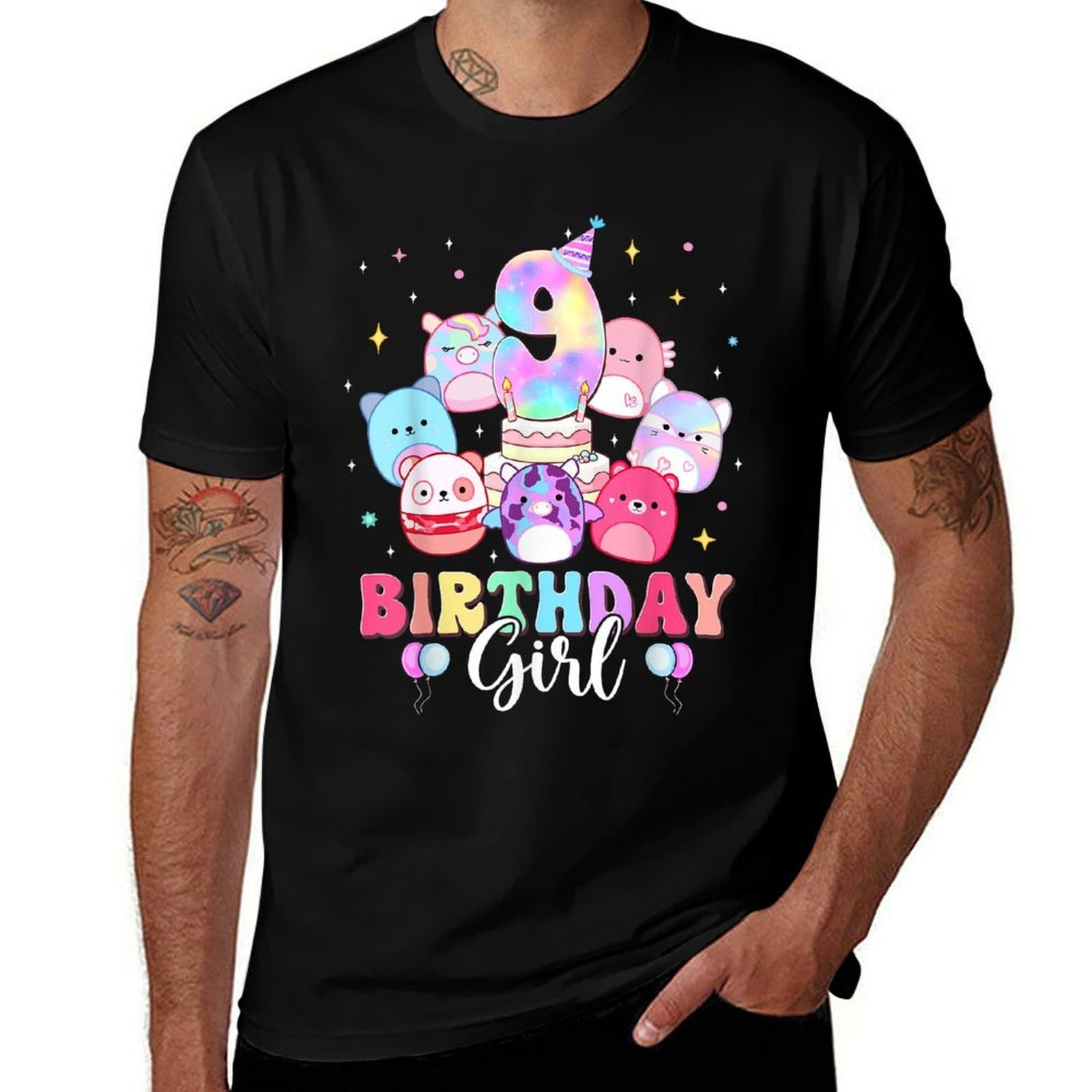 Happy Birthday Girl Squish Squad Mallow Girls 9th Birthday  Relaxed-fit T-Shirt
