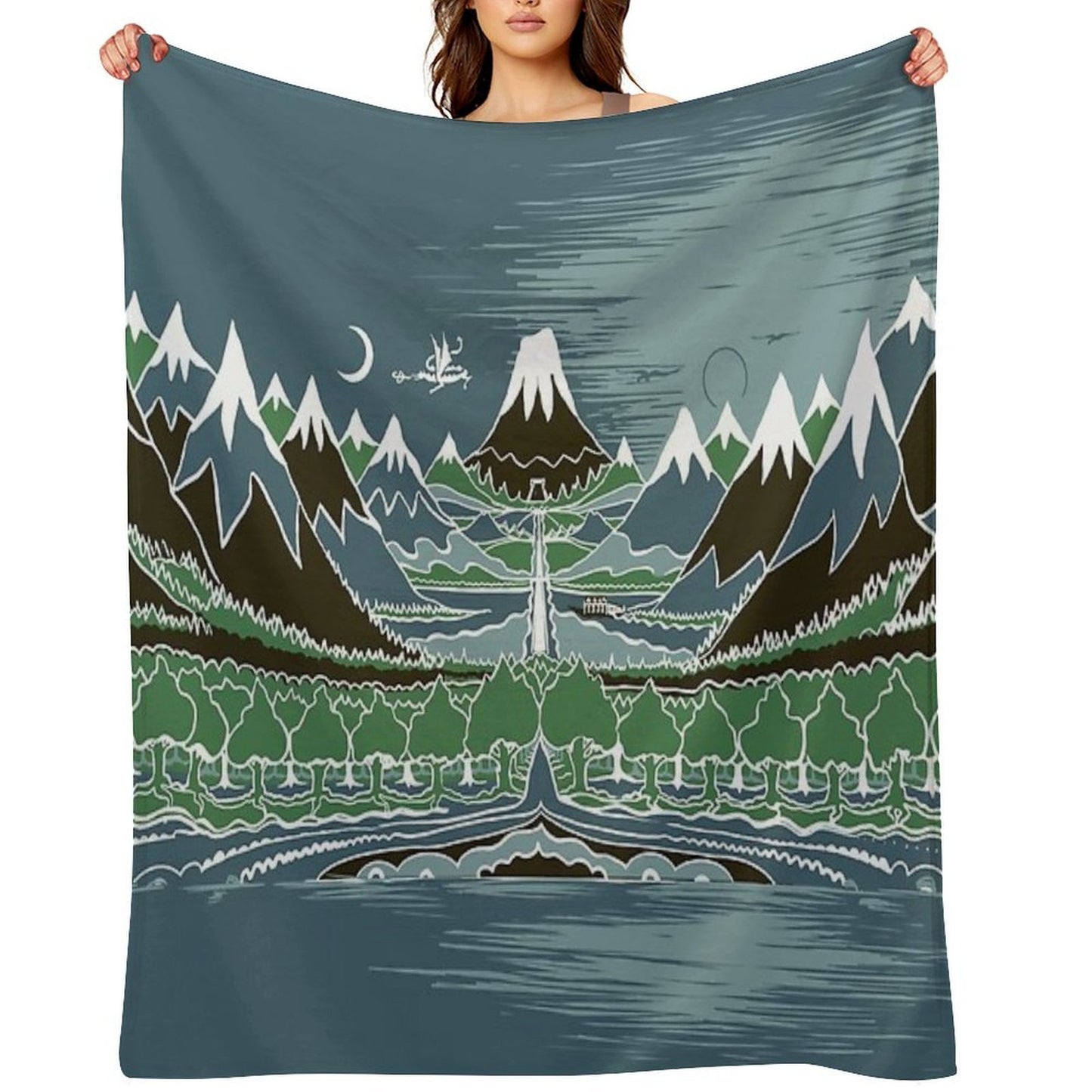 Midnight Forest Mountain Path in The Style of J.R.R.Tolkien Easy Care Throw Blanket