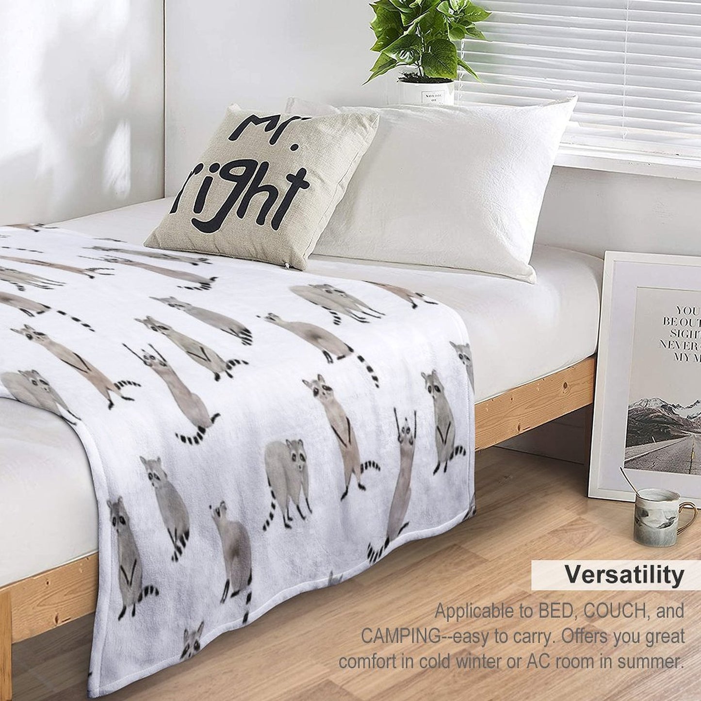 Raccoon Pattern Eco-conscious Throw Blanket