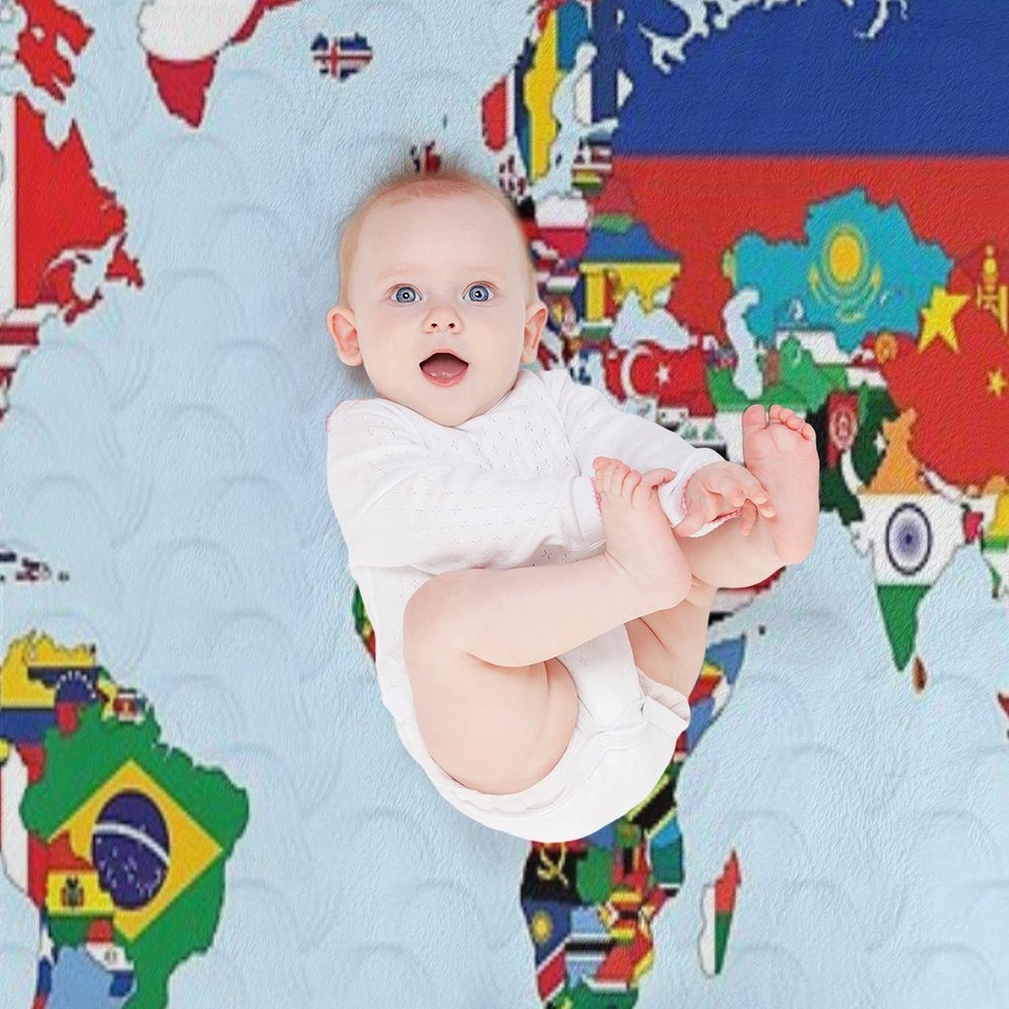 World Map Made Up of Each Countries Flag Plush Throw Blanket