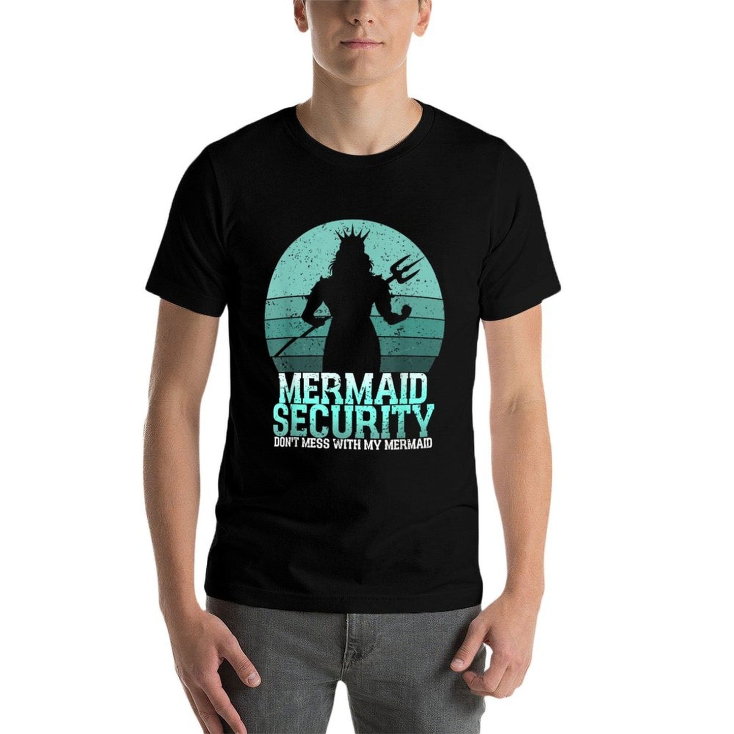 Mermaid Security Funny Vintage Birthday Party Dad Father Day Wrinkle-resistant T-Shirt
