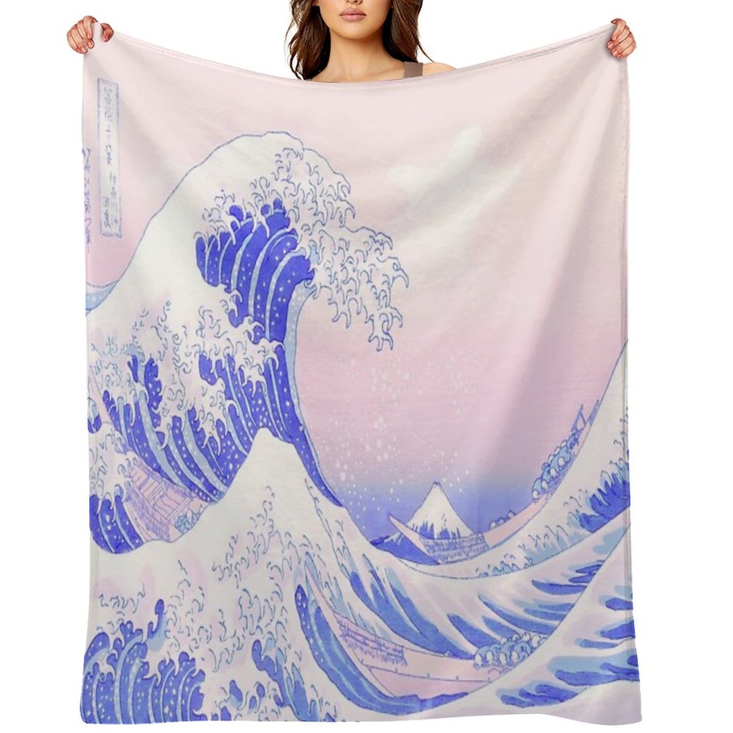 Great Wave Pastel Aesthetic Kawaii Pink Kanagawa Japanese Versatility Throw Blanket
