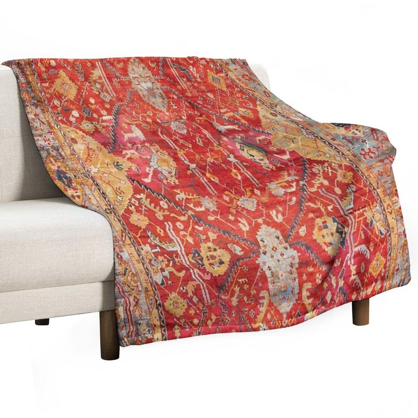 Antique Turkish Oushak Rug Print Gift-ready Throw Blanket