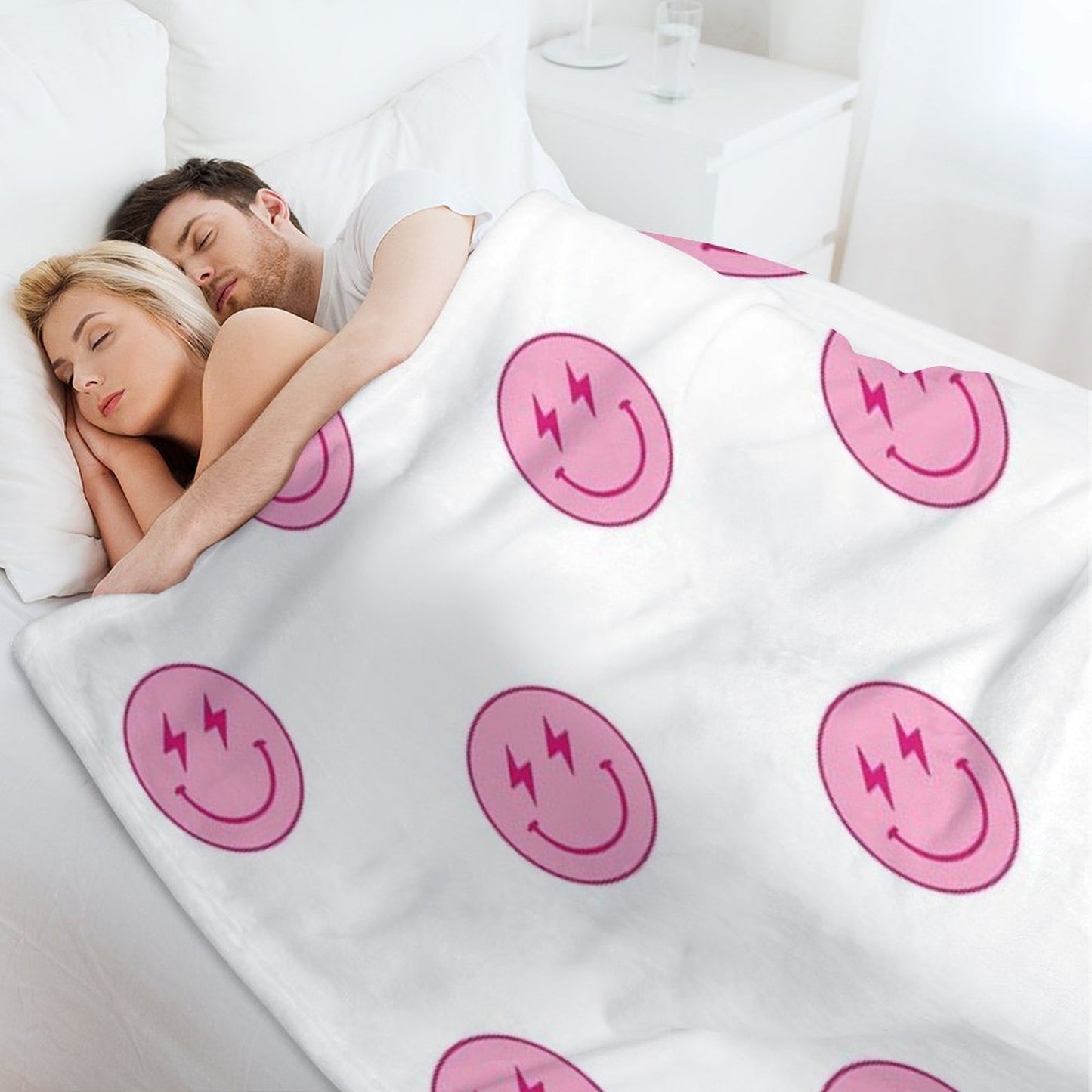 Hot Pink Lighting Bolt Smiley Face Wrinkle-free Throw Blanket