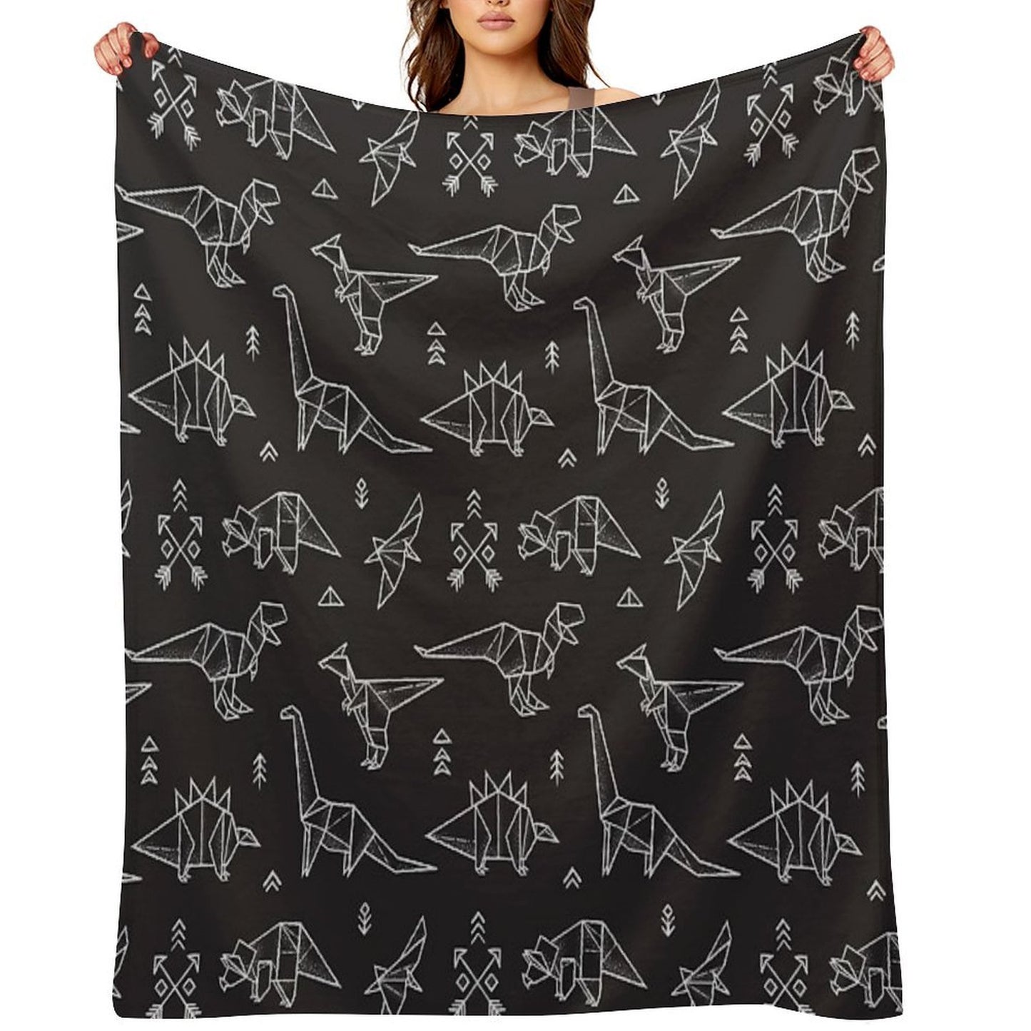 Black And White Origami Dinosaurs Multi-functional Throw Blanket