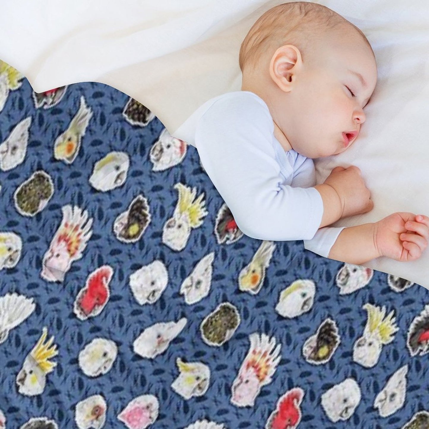 21 Cockatoos (in Dark Blue) Wrinkle-free Throw Blanket