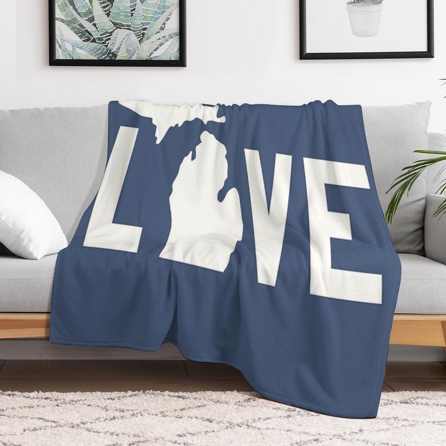 Michigan Love - All White Wrinkle-free Throw Blanket