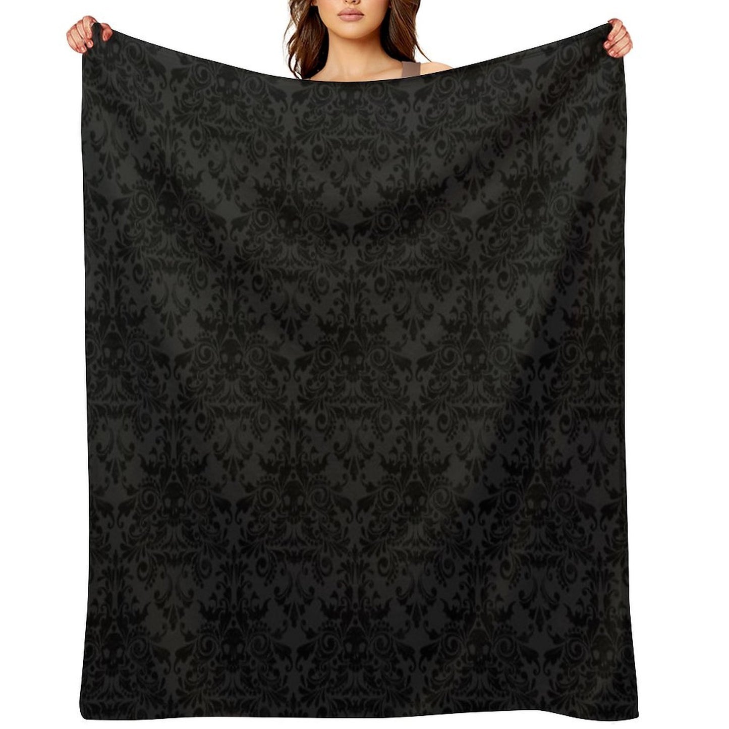 Skull Damask Pattern - Grey Shrink-resistant Throw Blanket
