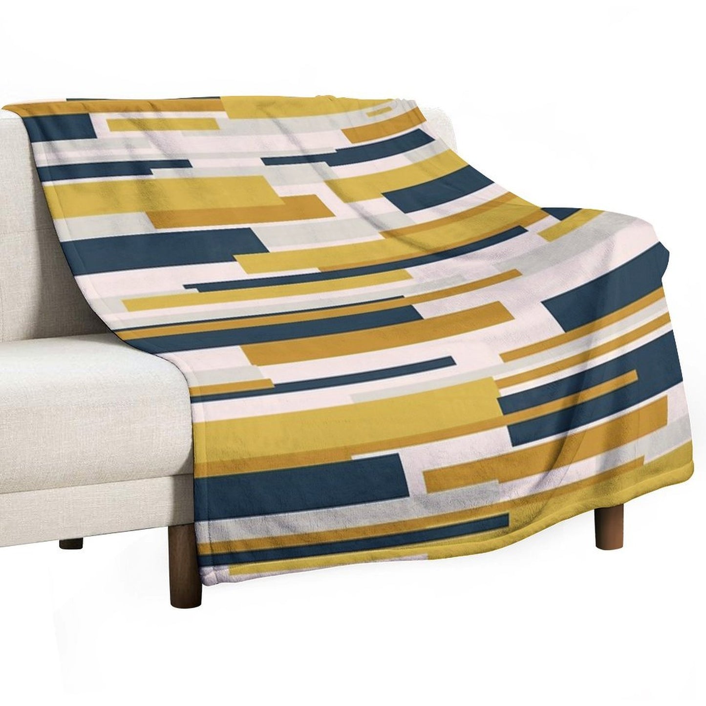 Wright Midcentury Modern Geometric Abstract Pattern in Mustard Yellow, Navy Blue, And Pale Blush Shrink-resistant Throw Blanket