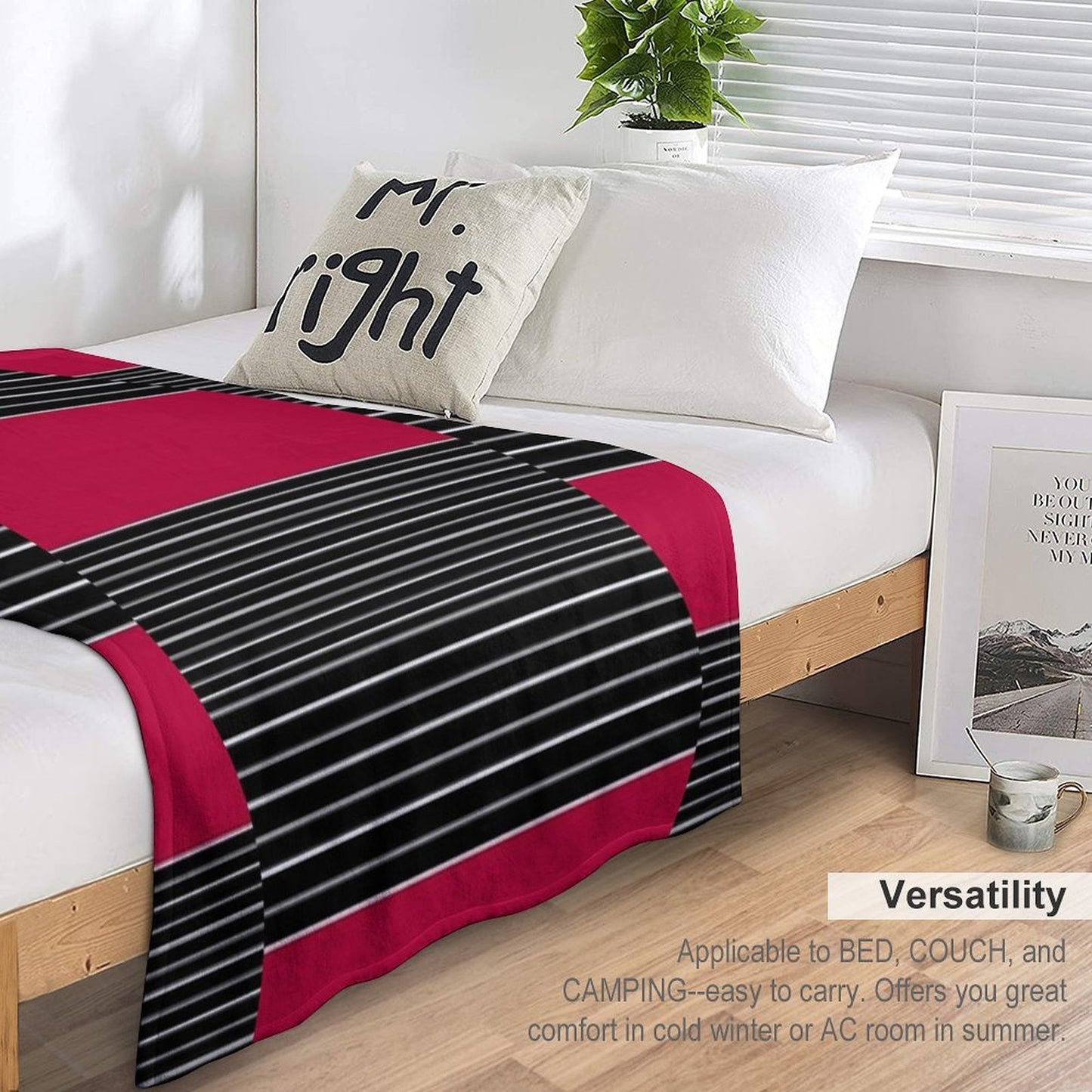 Striped Simple Red , Gray , White Pattern SPORTCLUB Eco-conscious Throw Blanket