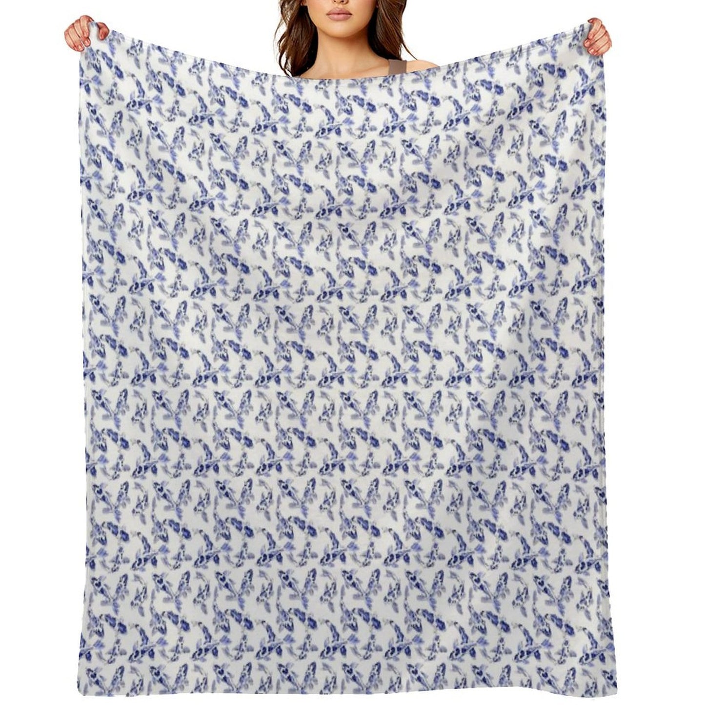 Blue And White Koi Fish Artwork – Zen Wall Decor for Home & Office Versatility Throw Blanket