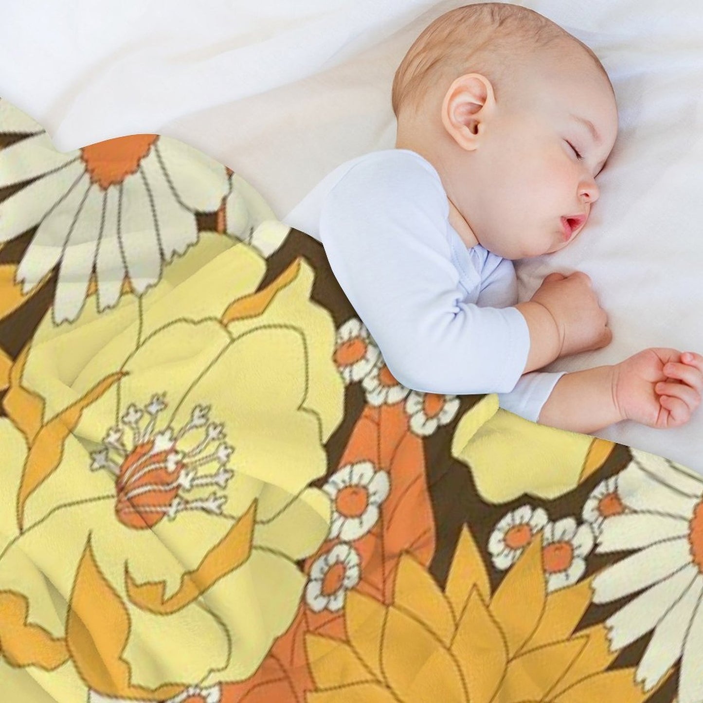 Yellow, Orange And Brown Vintage Floral Pattern Machine-washable Throw Blanket