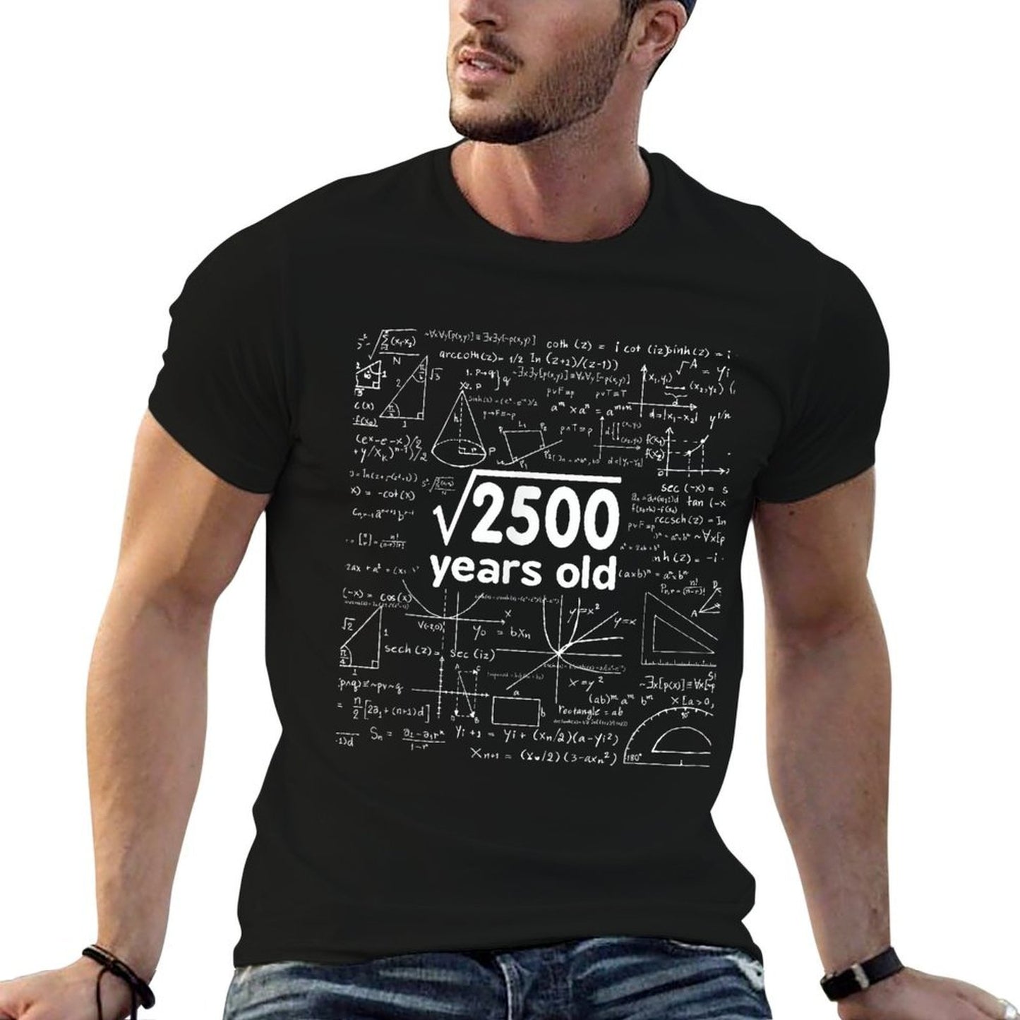 Math Square Root Of 2500 Retro 50 Years Old 50th Birthday Rolled Sleeves T-Shirt