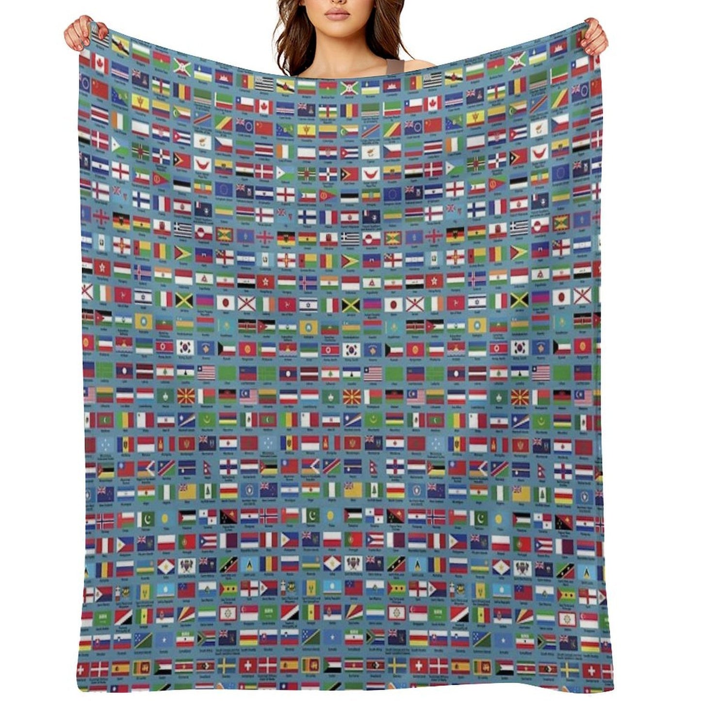 World Flags with Country Names - Blue Gift-ready Throw Blanket
