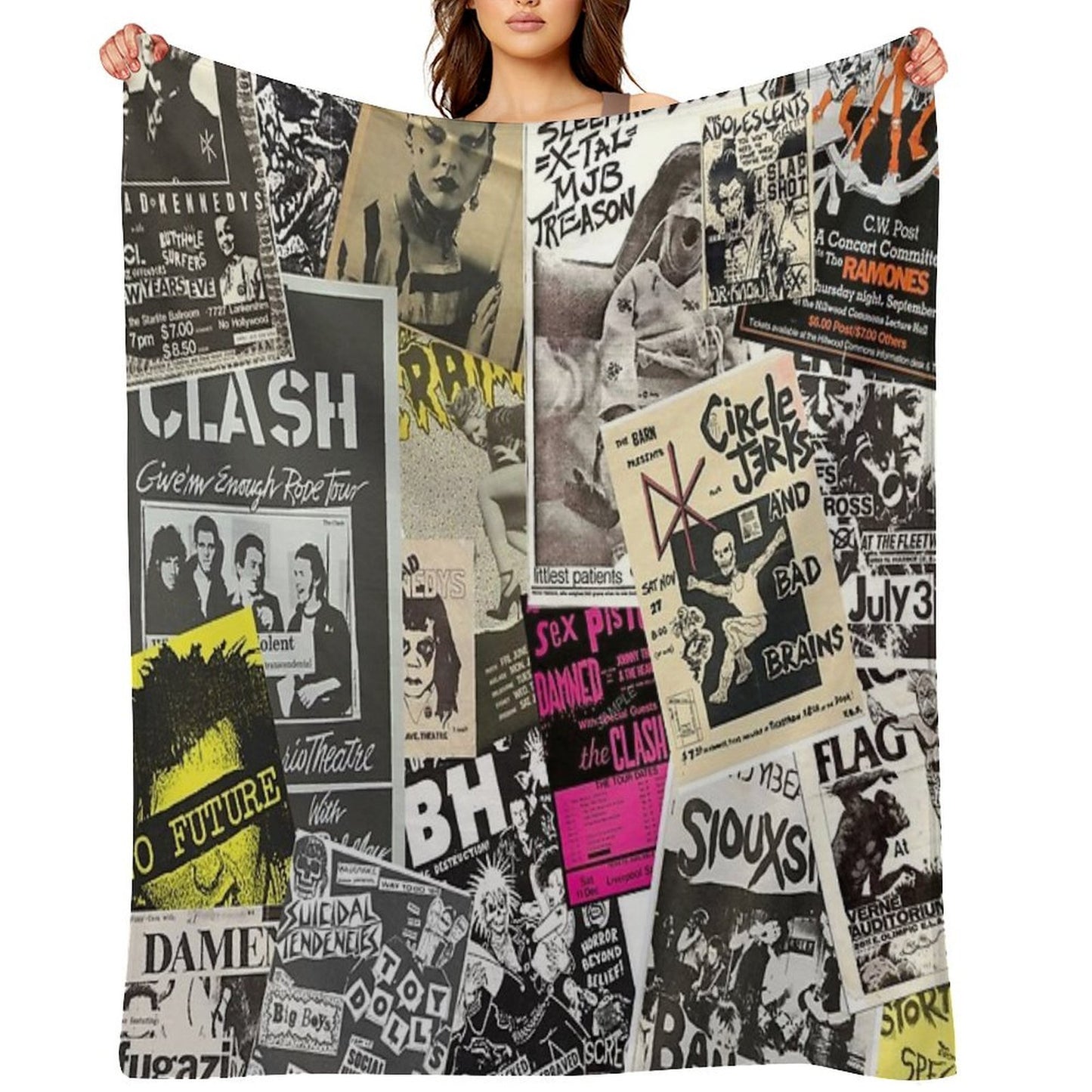 Punk Rock Music Flyers Collage Quick-dry Throw Blanket