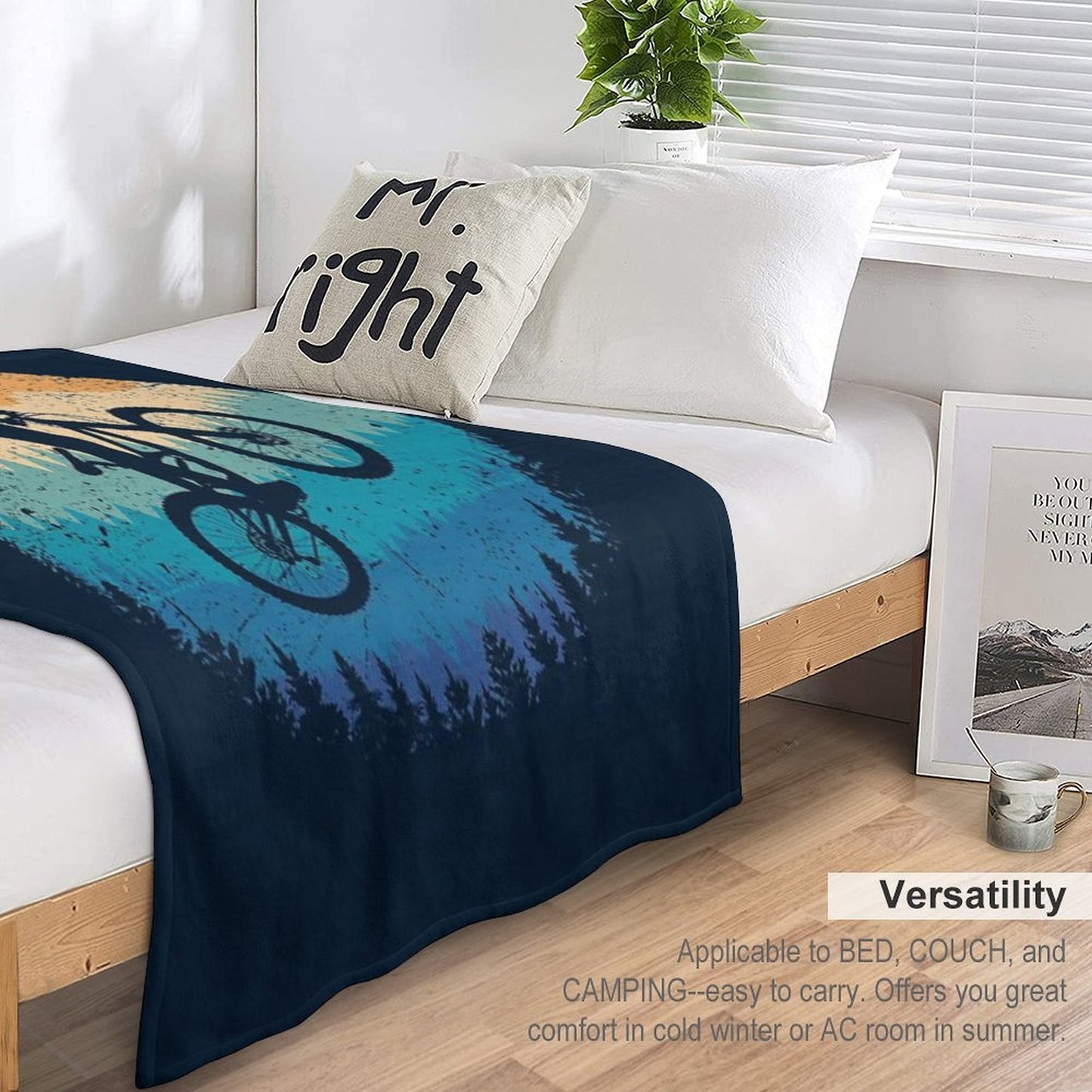 Mountain Biking Retro Machine-washable Throw Blanket