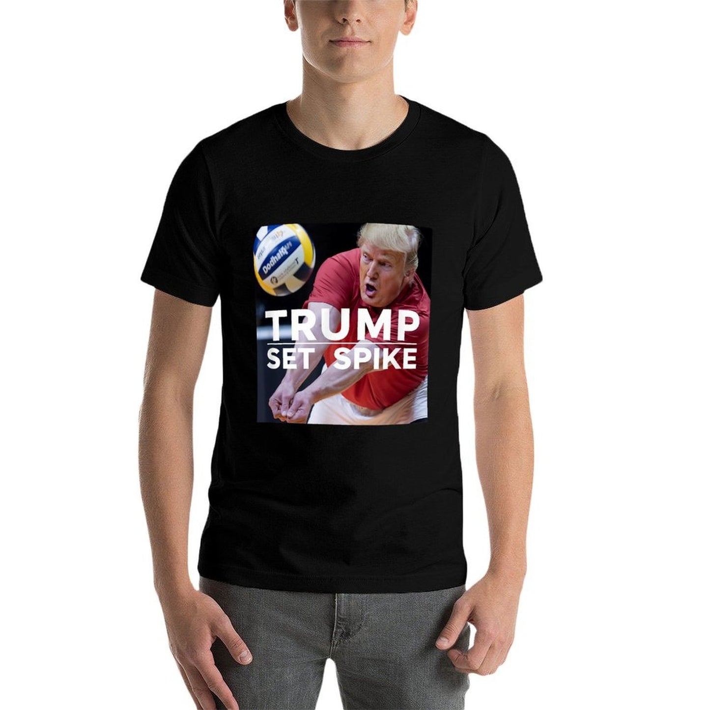 Trump Set Spike Funny Political Volleyball Player Humor Meme Rolled Sleeves T-Shirt