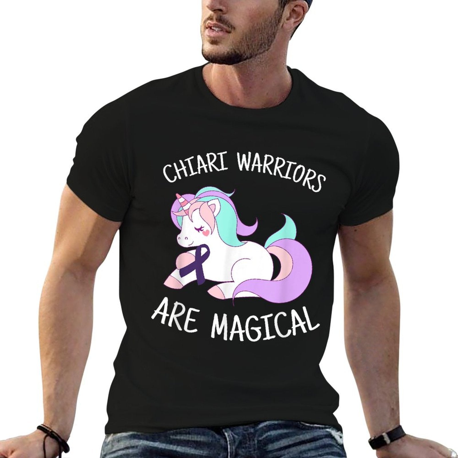 Unicorn Chiari Malformation Awareness Gift, Chiari Warrior  Tagless Design T-Shirt