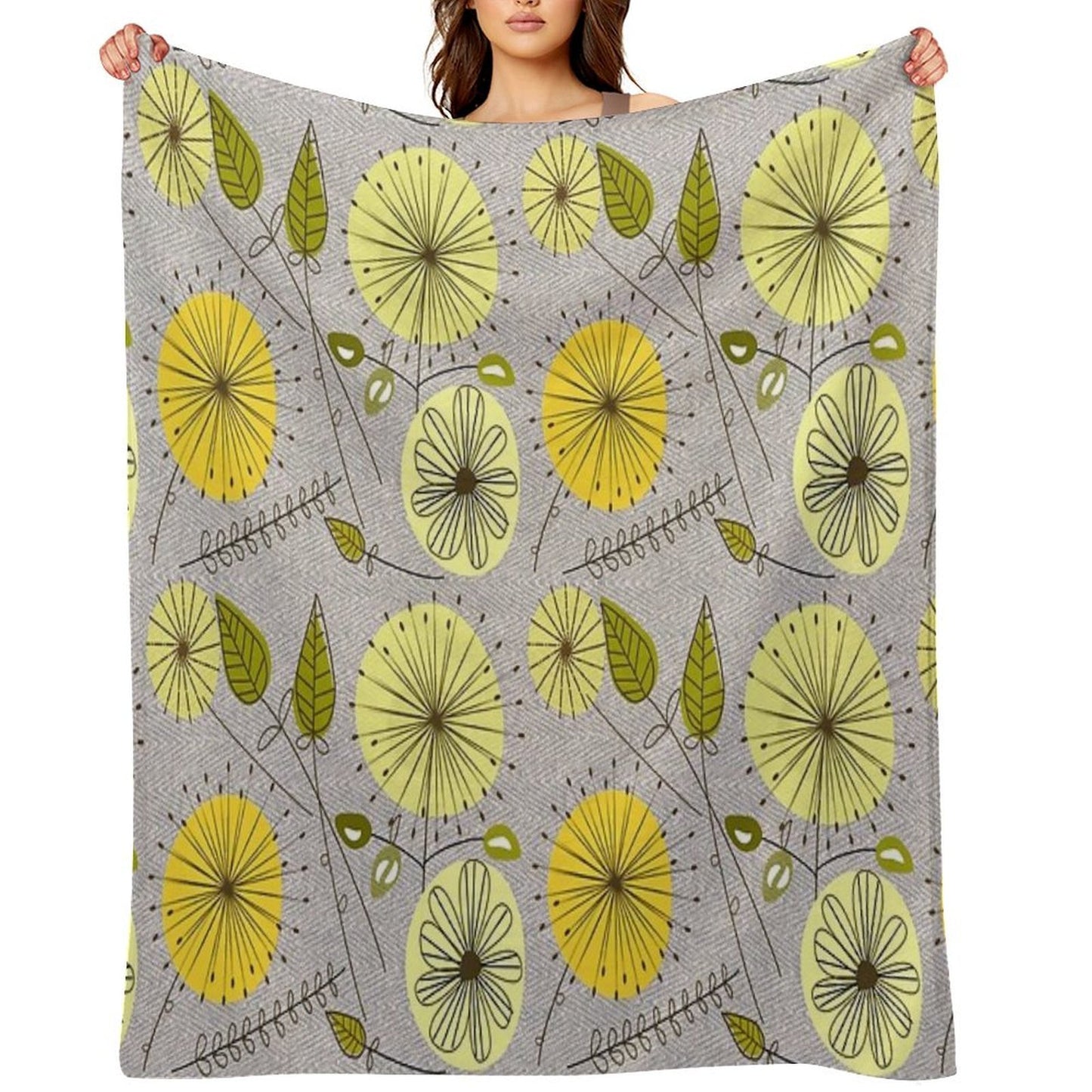 Mid-Century Modern Floral Durable Throw Blanket