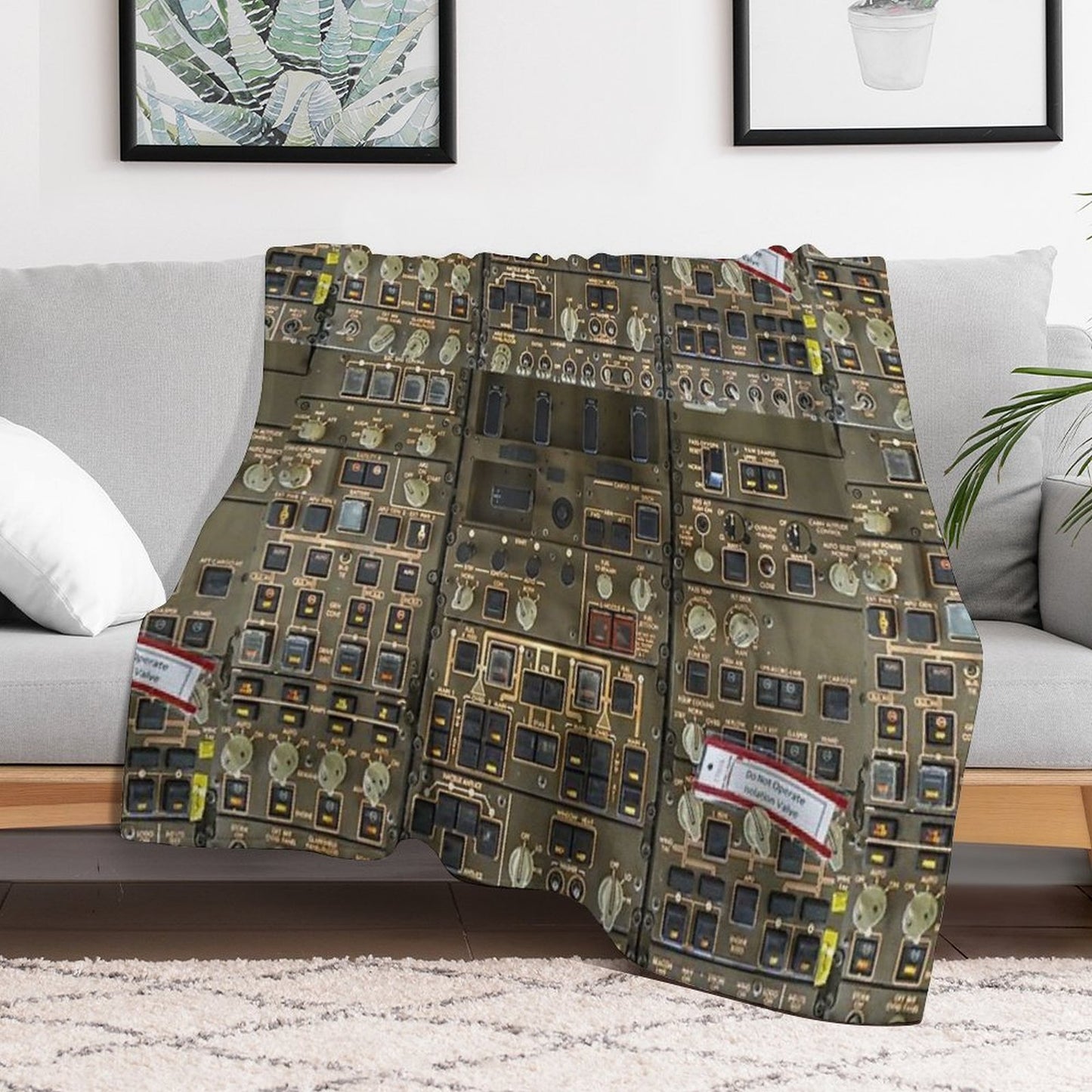 Boeing 747 Overhead Panel Cockpit Premium Throw Blanket