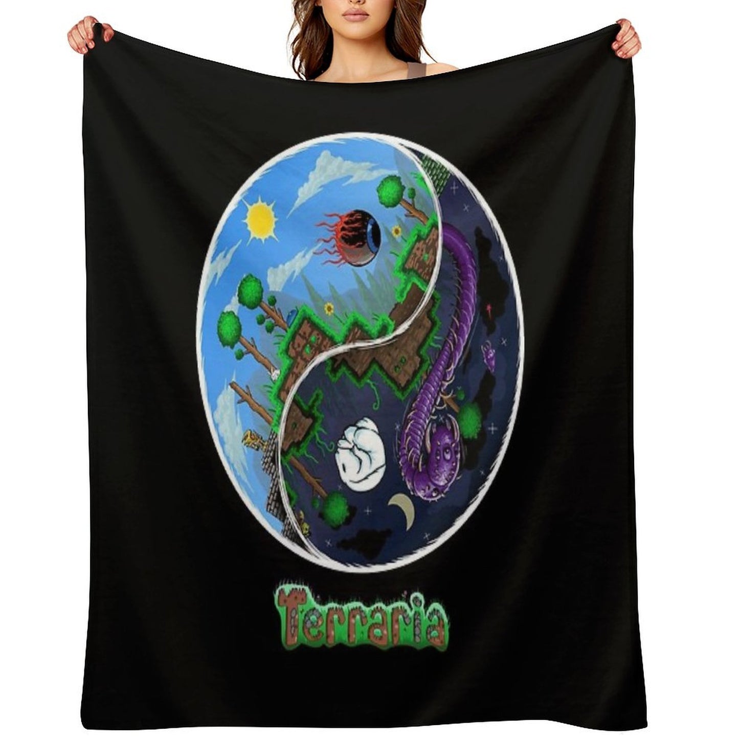 Terraria Game Night And Day Horror Design Durable Throw Blanket