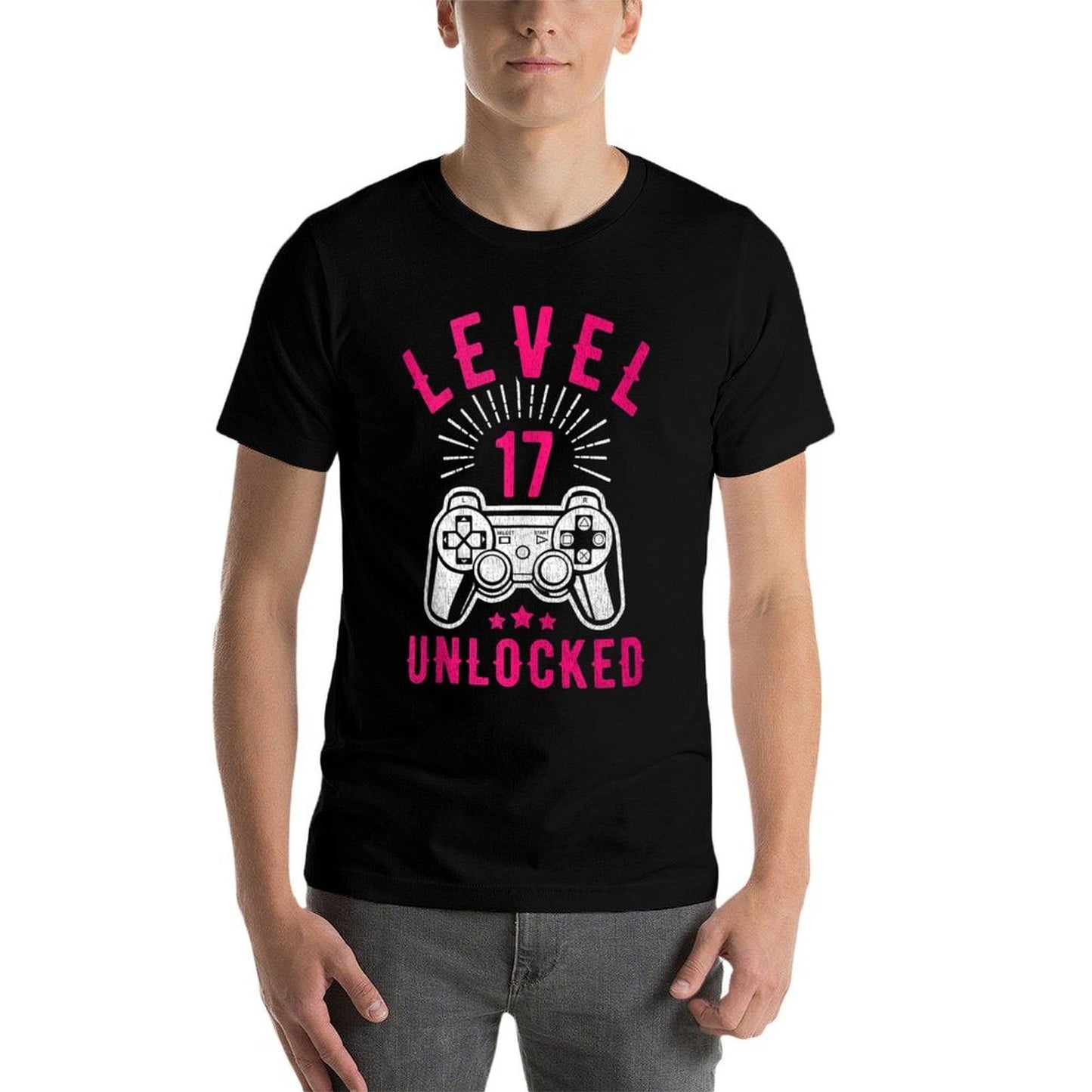 Funny 17 Years Old Girls Level 17 Unlocked 17th Birthday High-quality Stitching T-Shirt