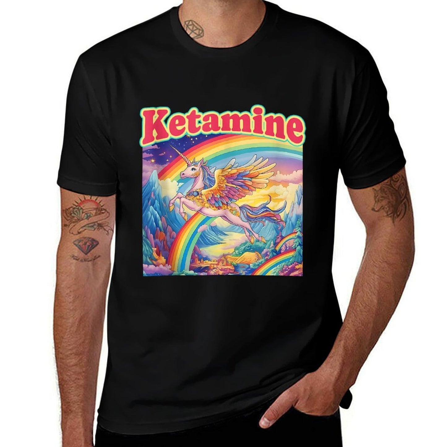 Funny Ketamine Horse Unicorn Emergency Rainbow Rolled Sleeves T-Shirt