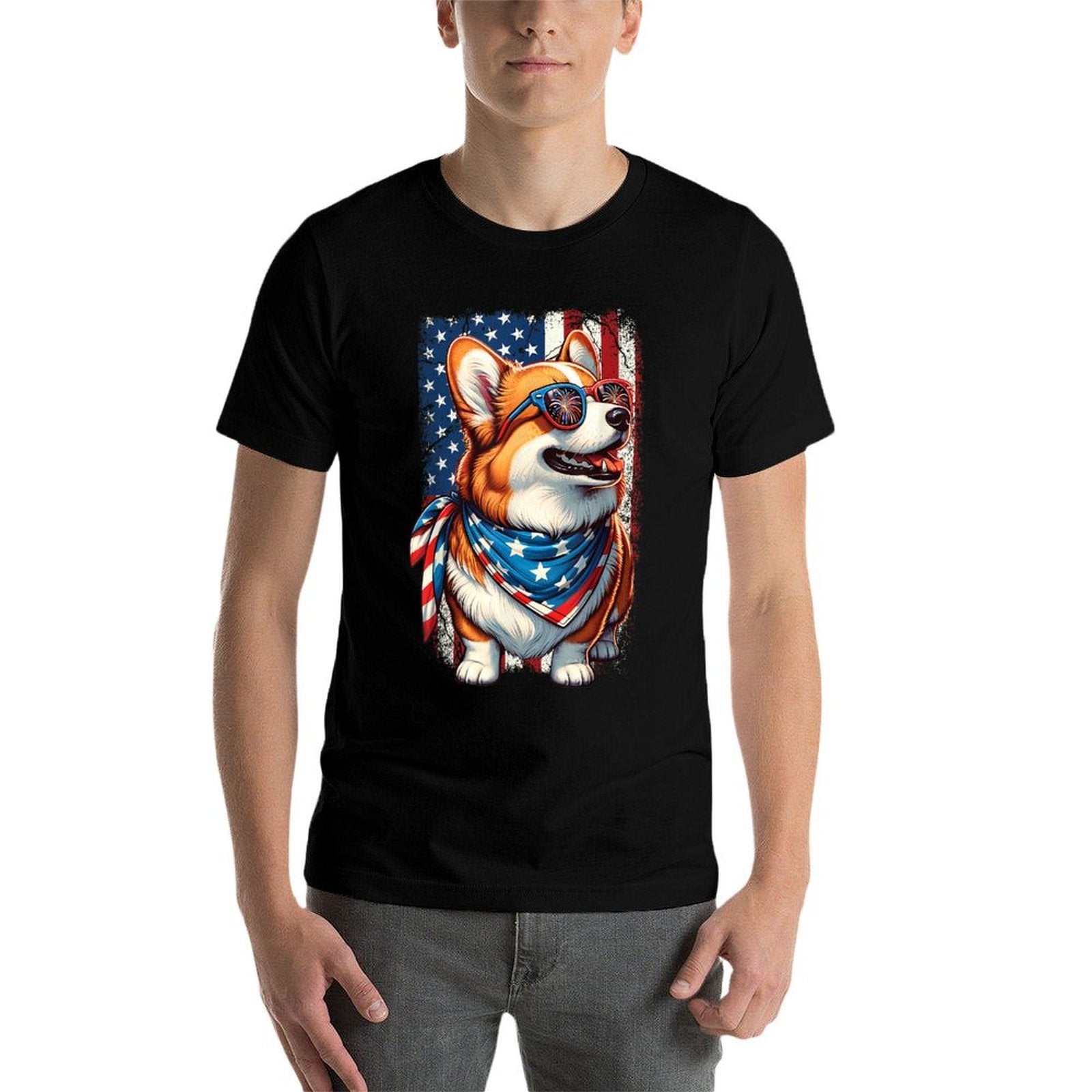 Funny Vintage Patriotic Corgi Dog Retro 4th Of July USA  Heathered Texture T-Shirt
