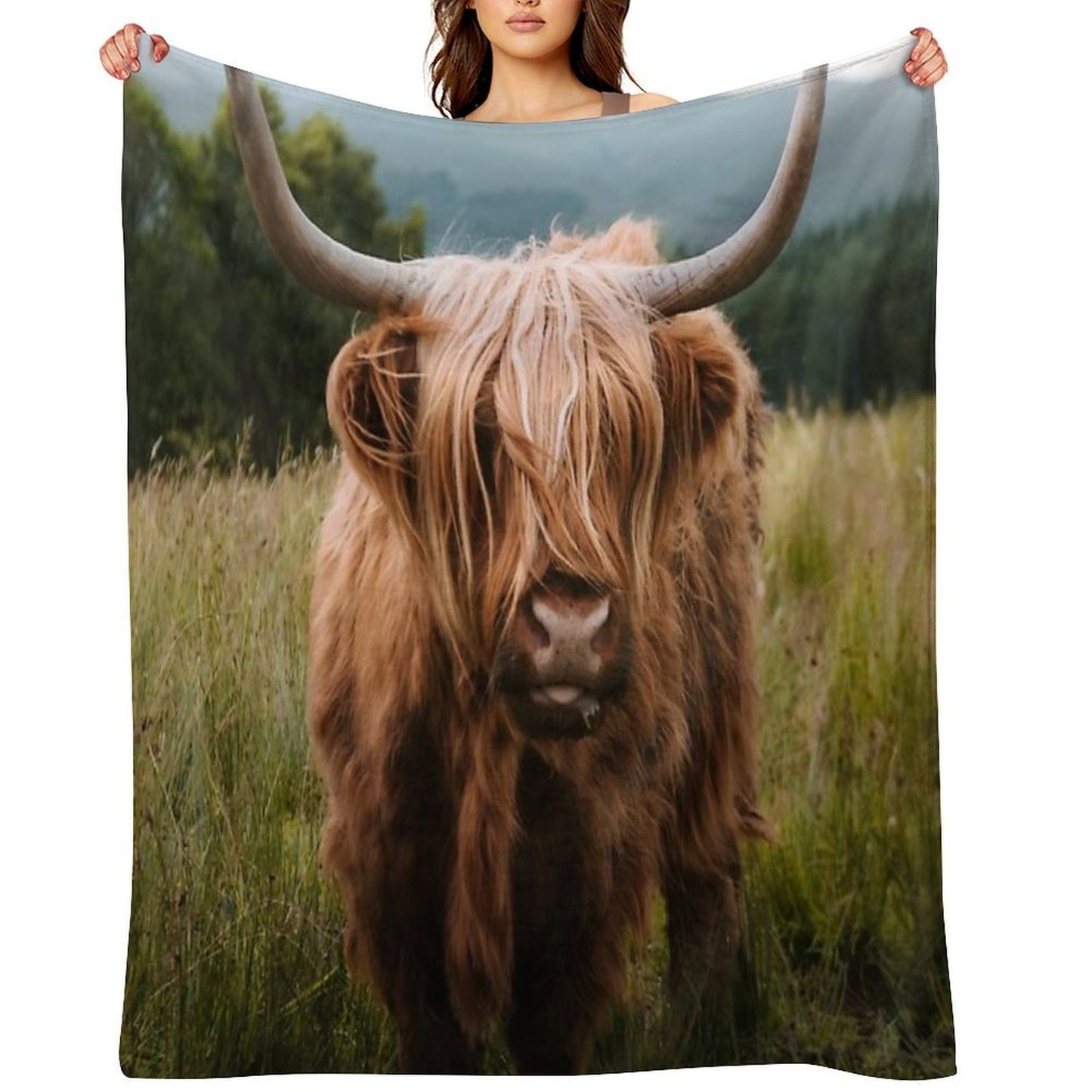 Wooly Cow – Scottish Highland Cattle in Scotland Gift-ready Throw Blanket