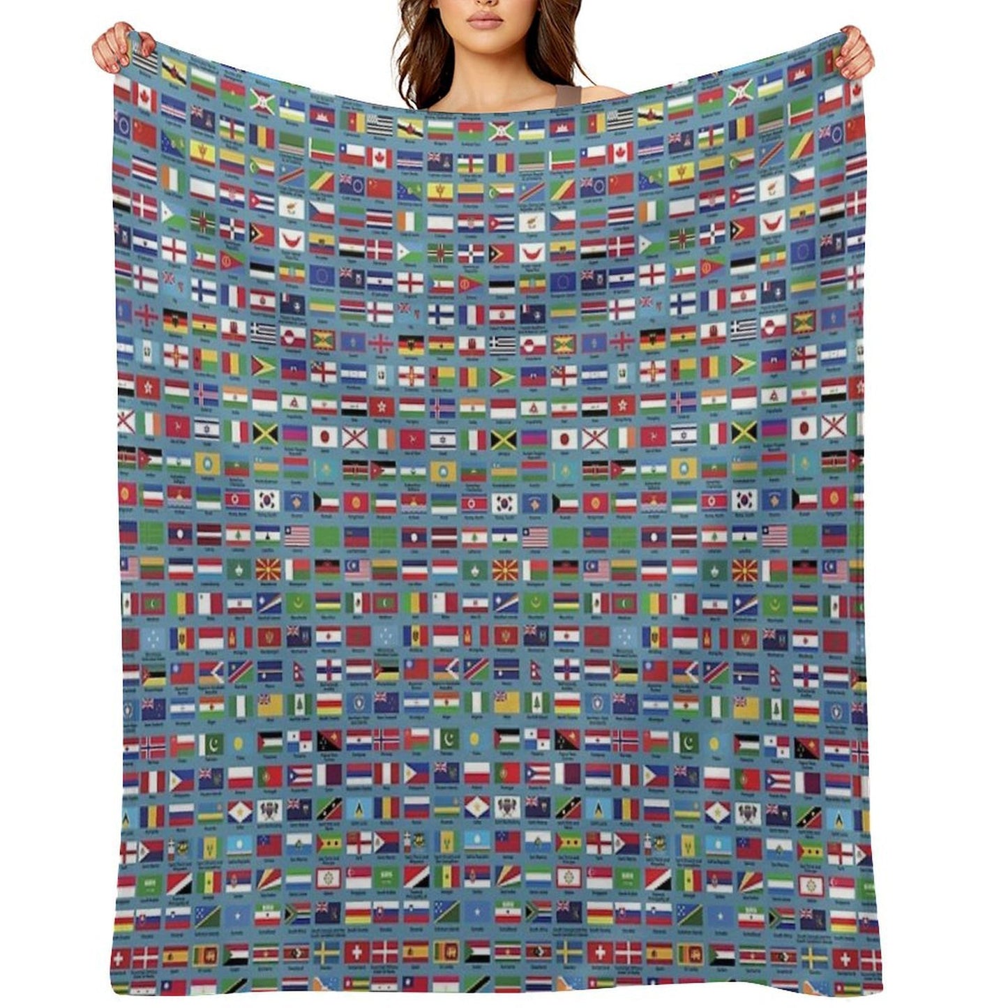 World Flags with Country Names - Blue Gift-ready Throw Blanket