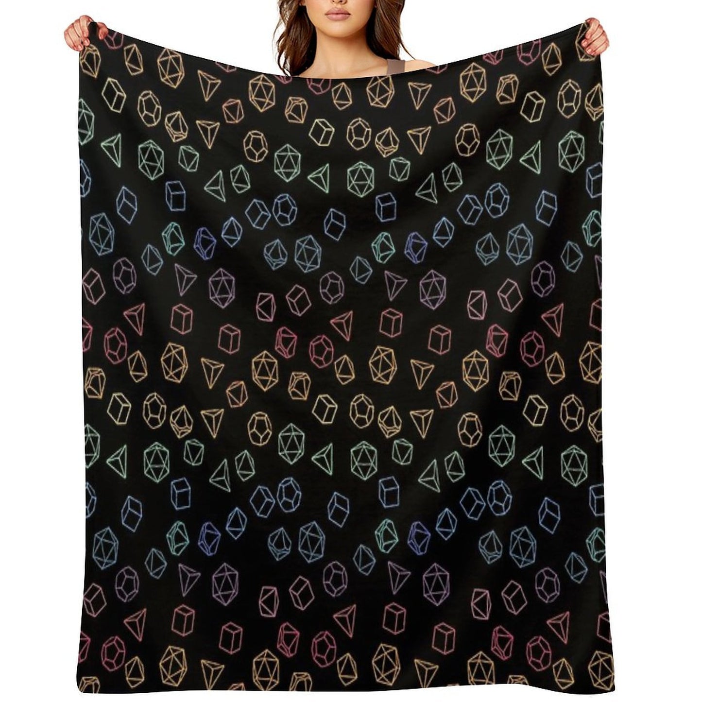 DnD Dice Rainbow on Black Pattern Durable Throw Blanket