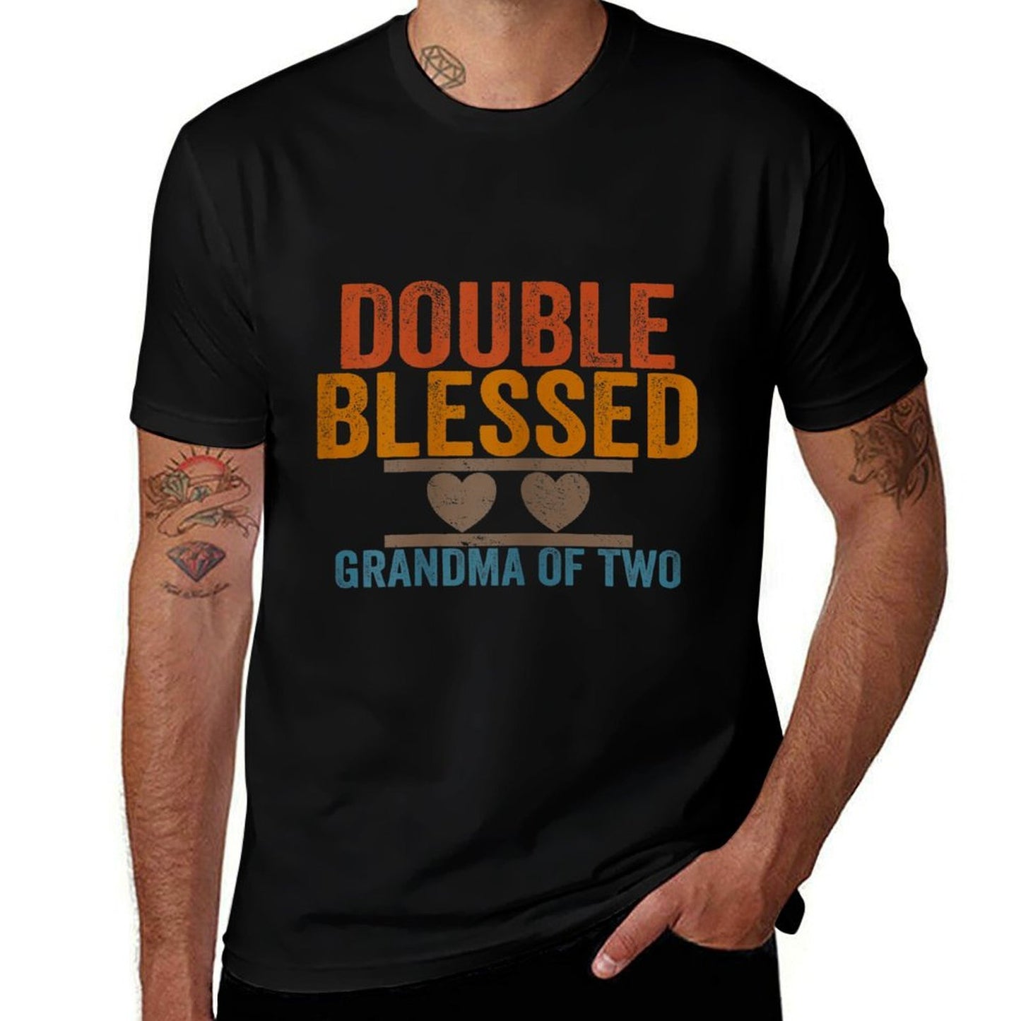 Double Blessed Grandma Of Two Grandkids Blessed Grandmother Heathered Texture T-Shirt
