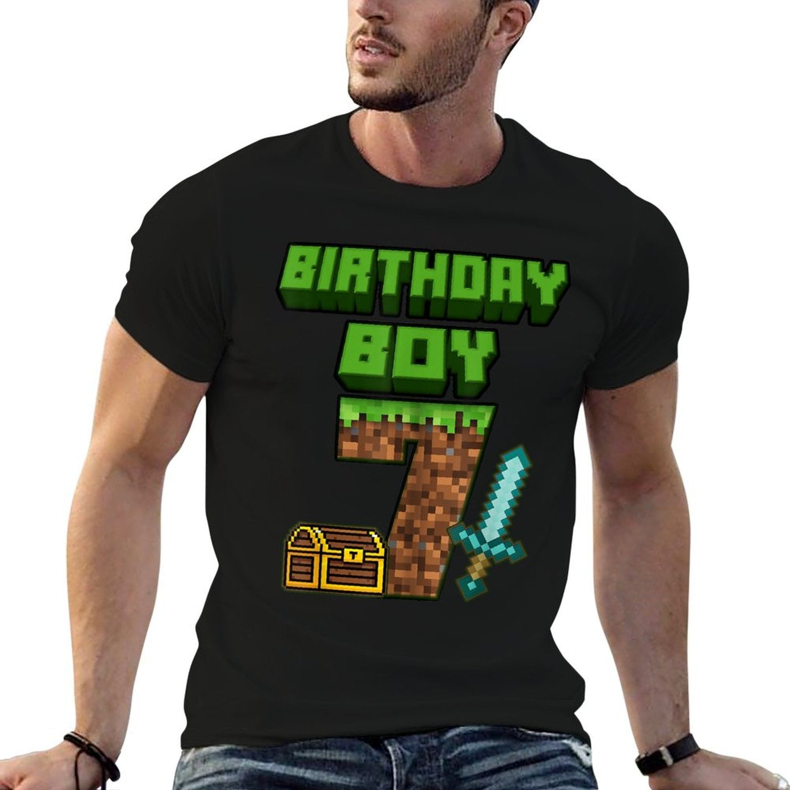 7 Year Old BDay Decorations 7th Birthday Boy Game Pixel  Odor-resistant T-Shirt