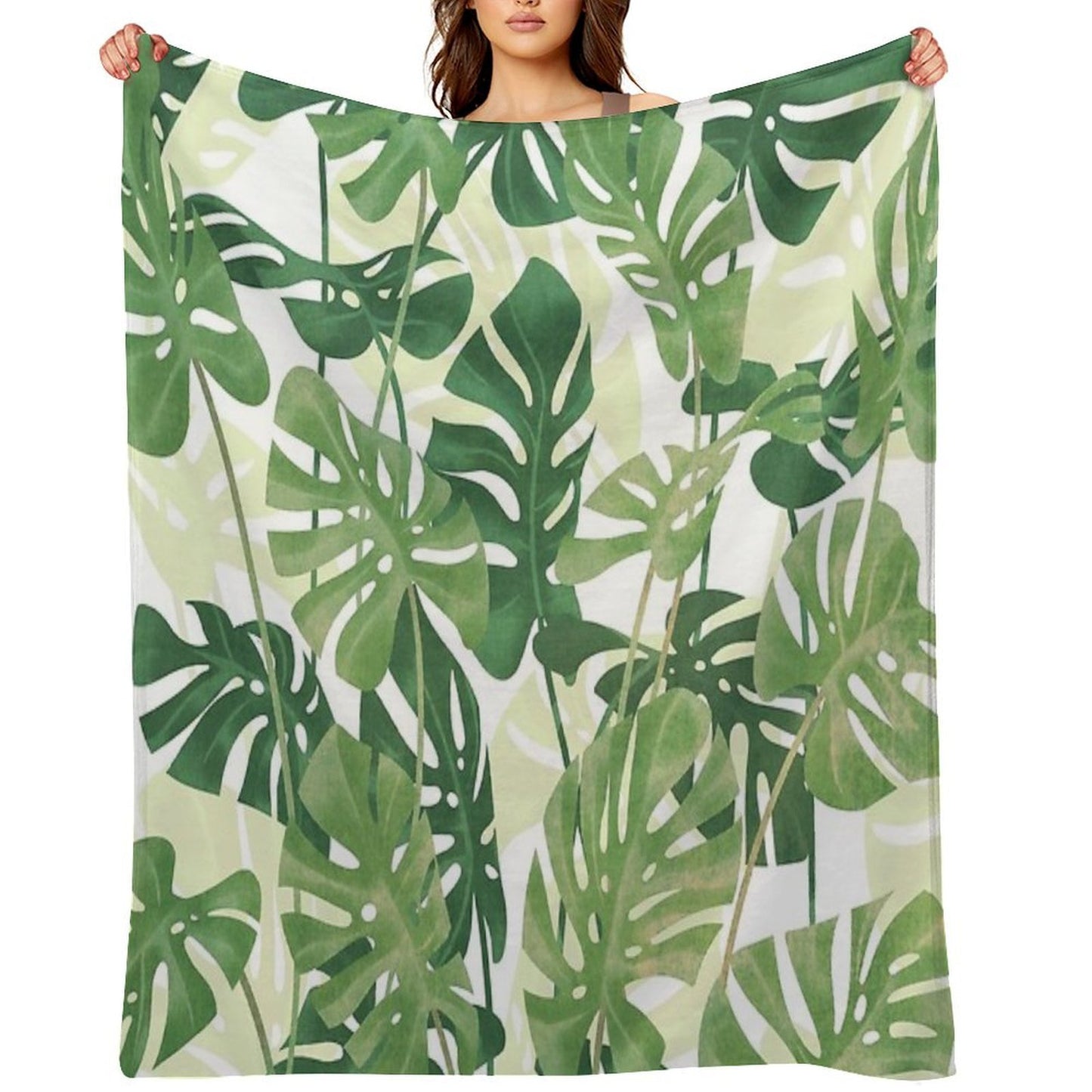 Vintage Monstera Leaves Eco-conscious Throw Blanket
