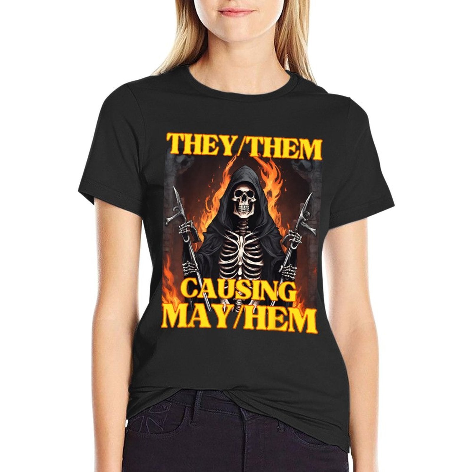 They Them Mayhem Funny Cringe Hard Skeleton Meme  Vintage-inspired T-Shirt
