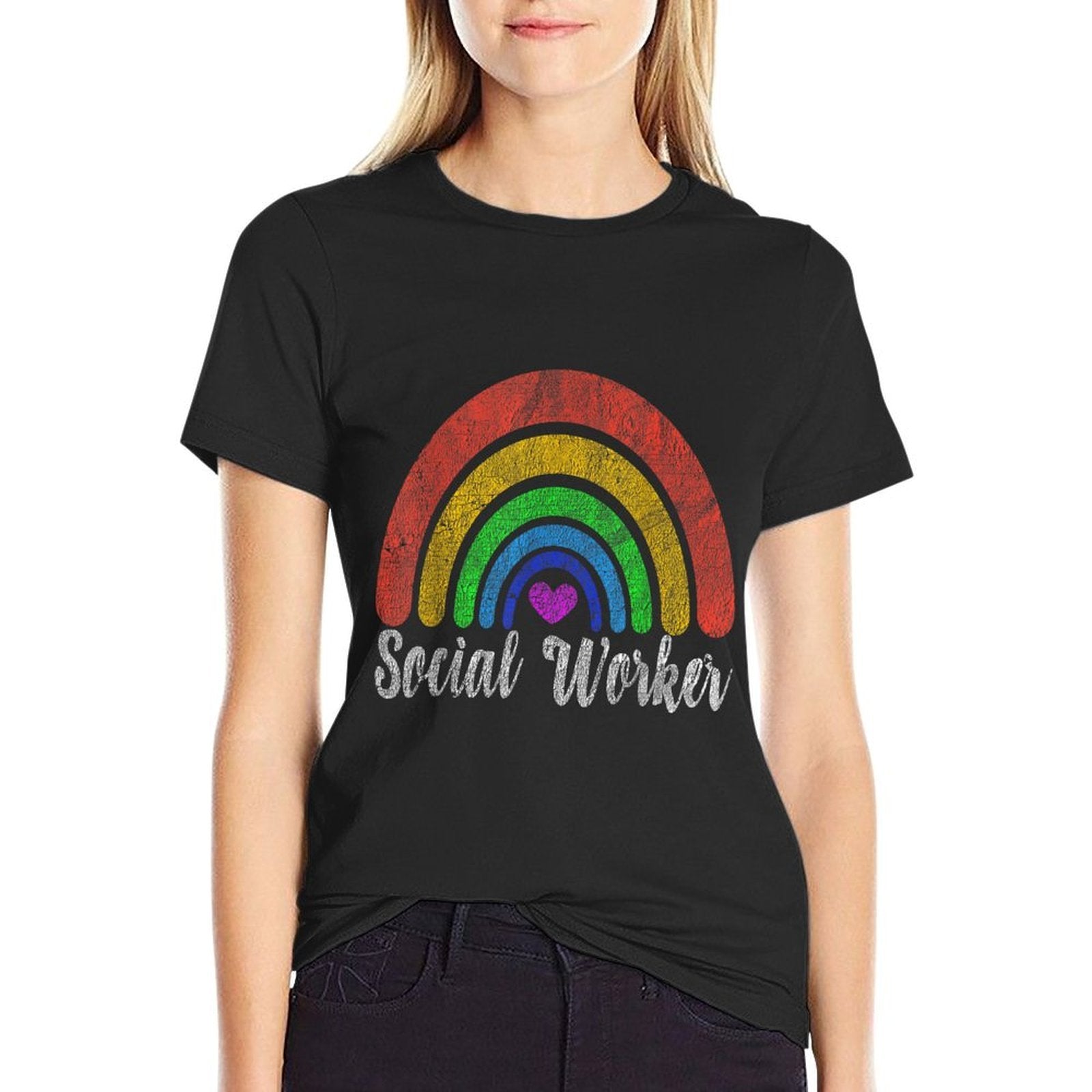 Vintage Retro Social Worker Rainbow Social Work Rainbow  Polyester Blend T-Shirt
