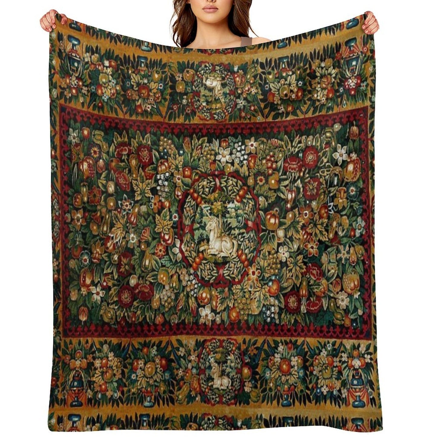 Medieval Unicorn Floral Tapestry Velvety-soft Throw Blanket