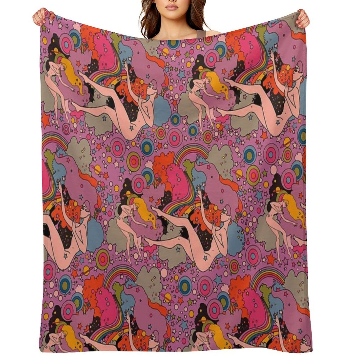 PINK SPACE VIOLET GIRLS Wrinkle-free Throw Blanket