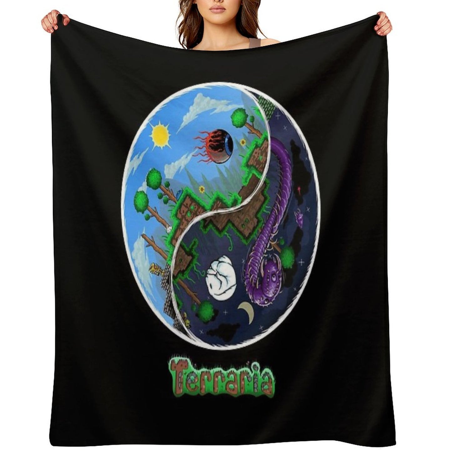 Terraria Game Night And Day Horror Design Durable Throw Blanket