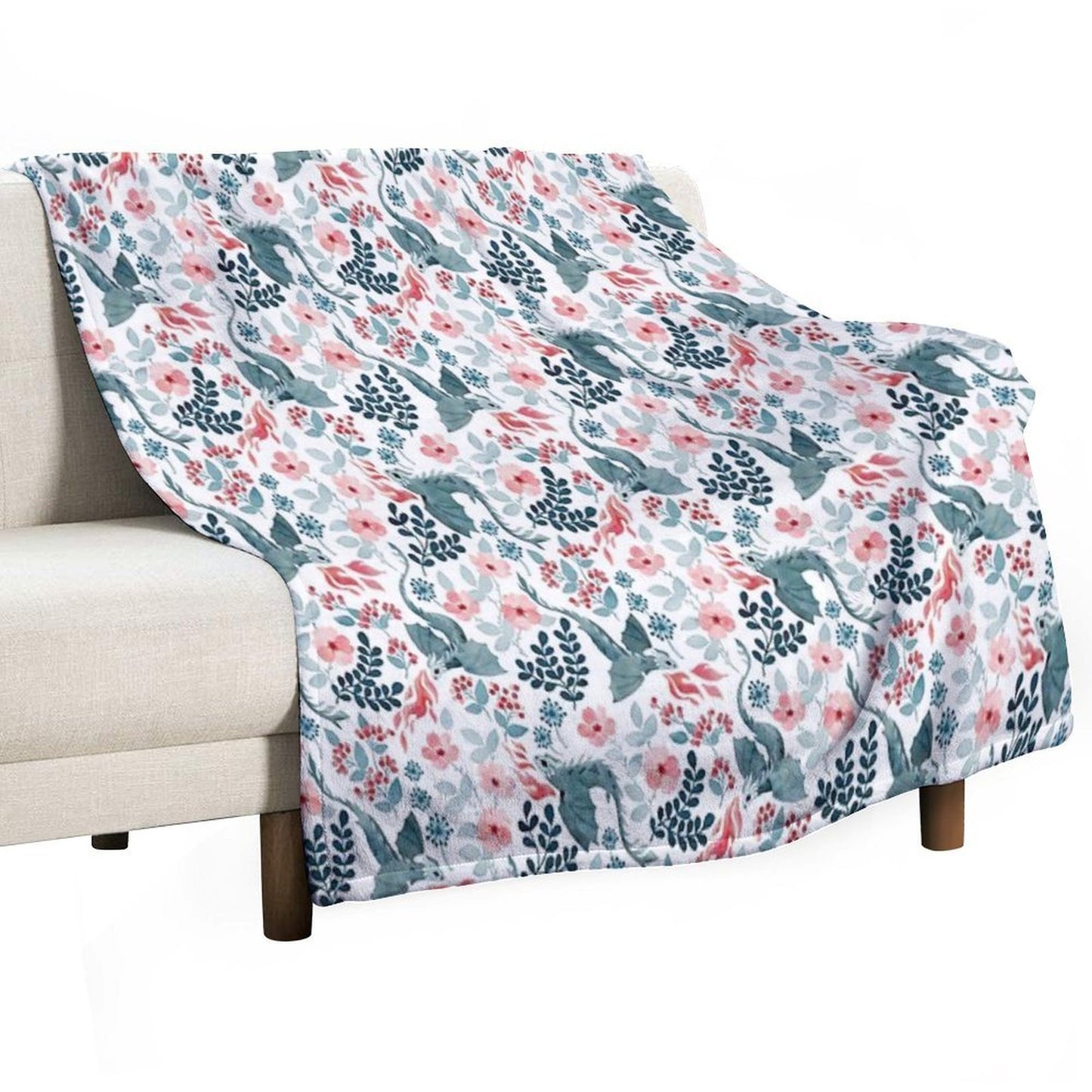 Dragons Pastel Floral Comfort Throw Blanket