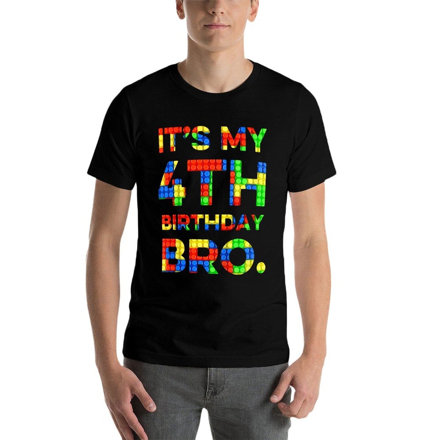 Kids Cute 4th Birthday Shirt 4 Years Old Block Building Boys Fade-proof Color T-Shirt