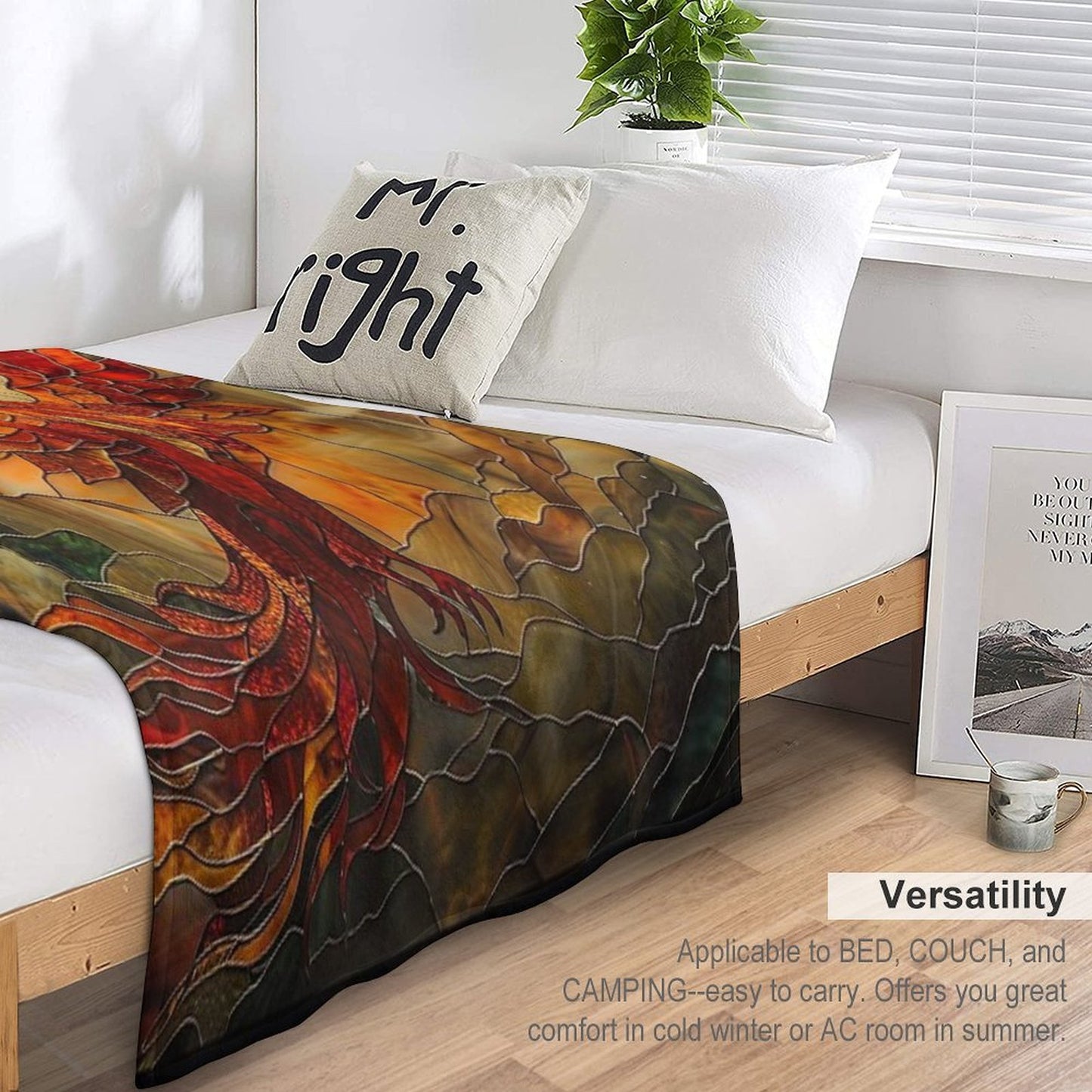 Glorious Phoenix Staine Glass Easy Care Throw Blanket